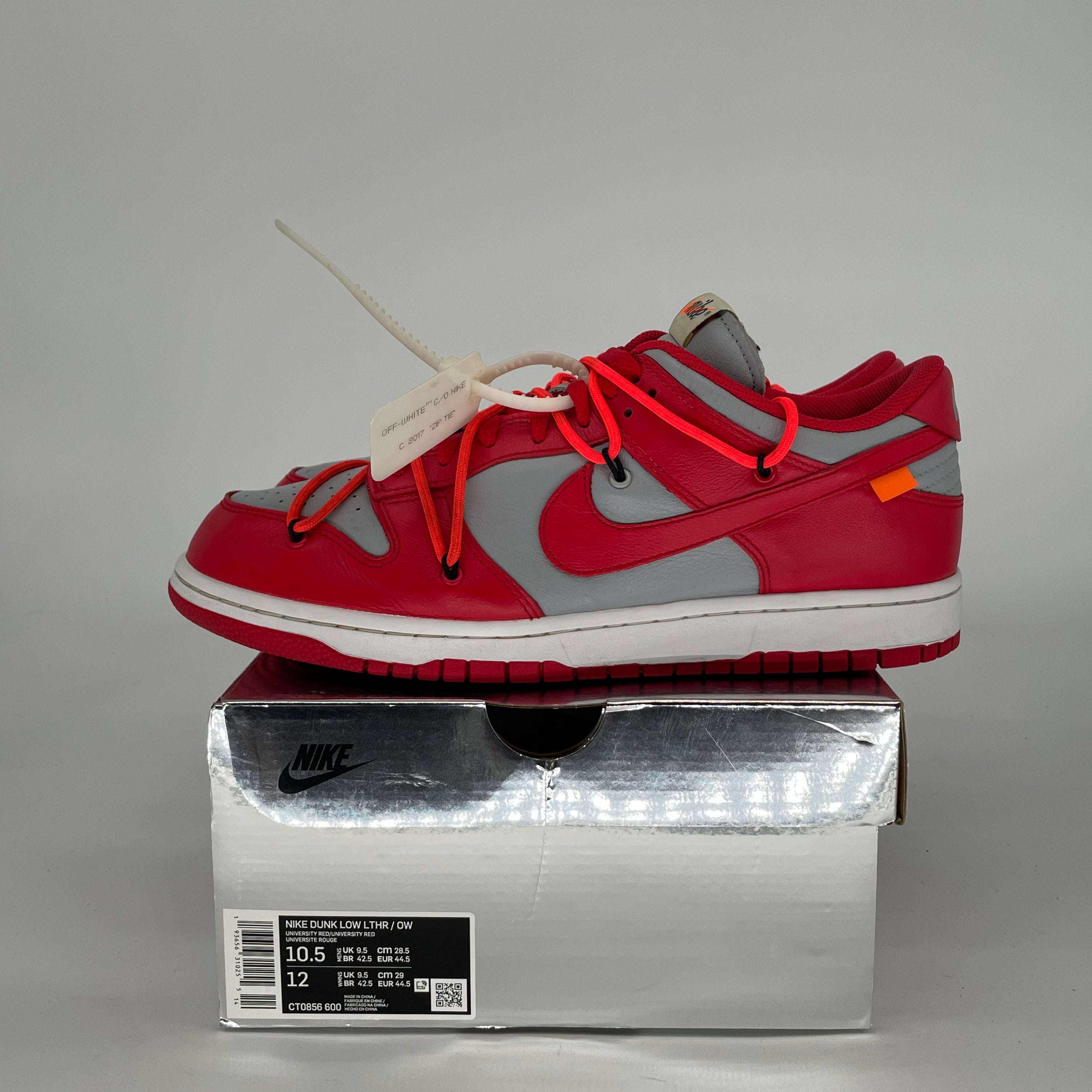 OFF WHITE X NIKE DUNK LOW UNIVERSITY RED CT0856-600 SIZE 10.5/12W