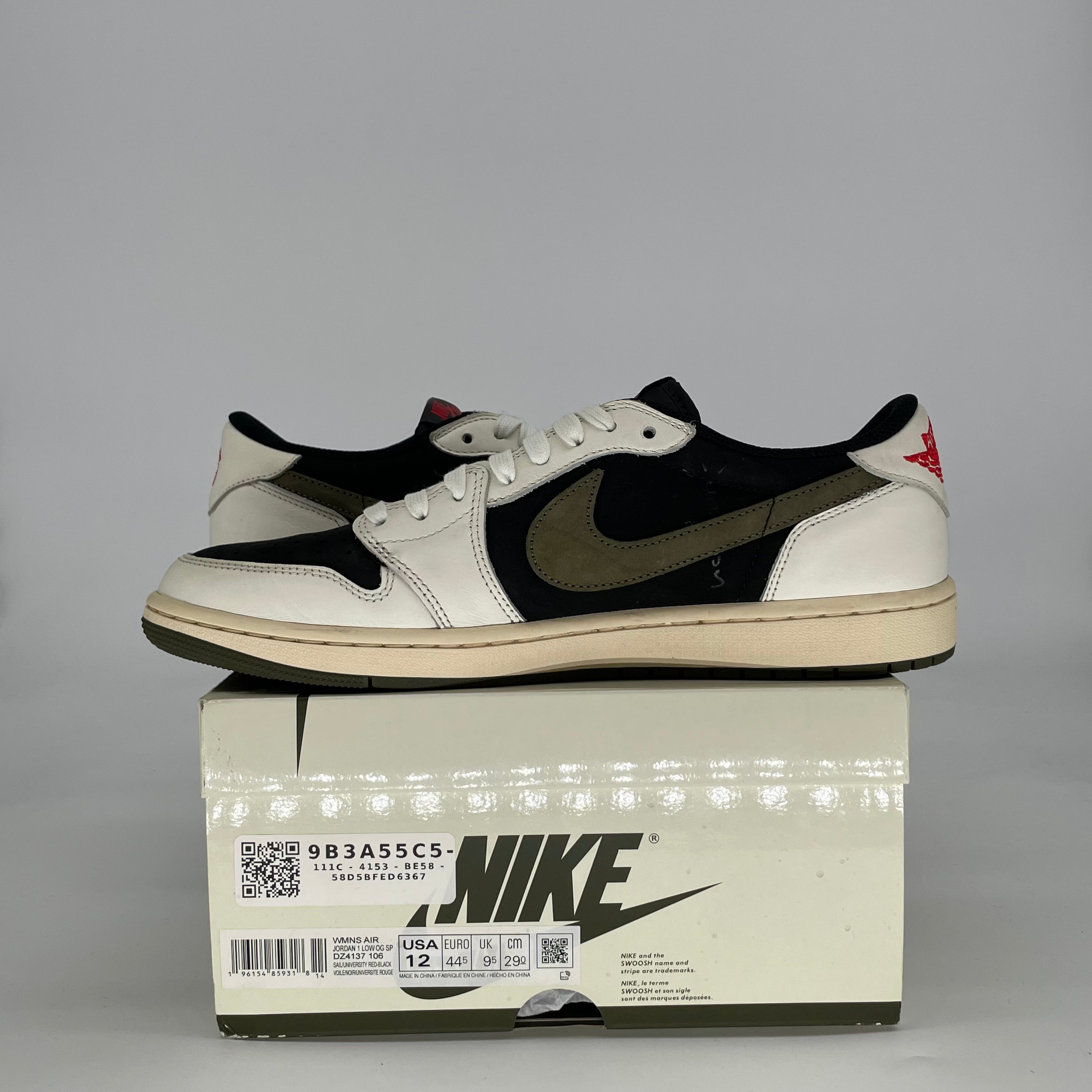 AIR JORDAN 1 LOW X TRAVIS SCOTT OLIVE W DZ4137-106 SIZE 10.5/12W