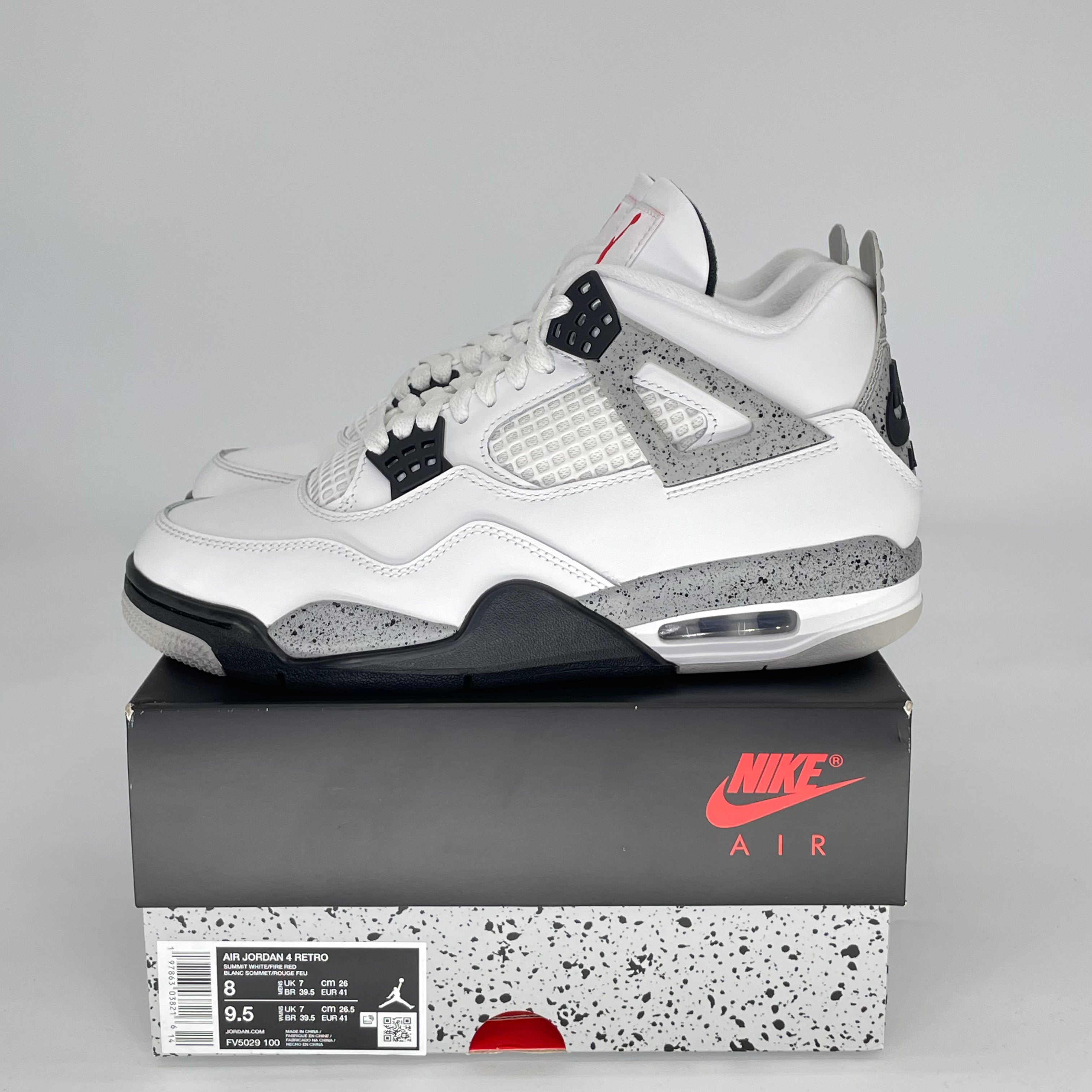 AIR JORDAN 4 WHITE CEMENT FV5029-100 SIZE 8/9.5W