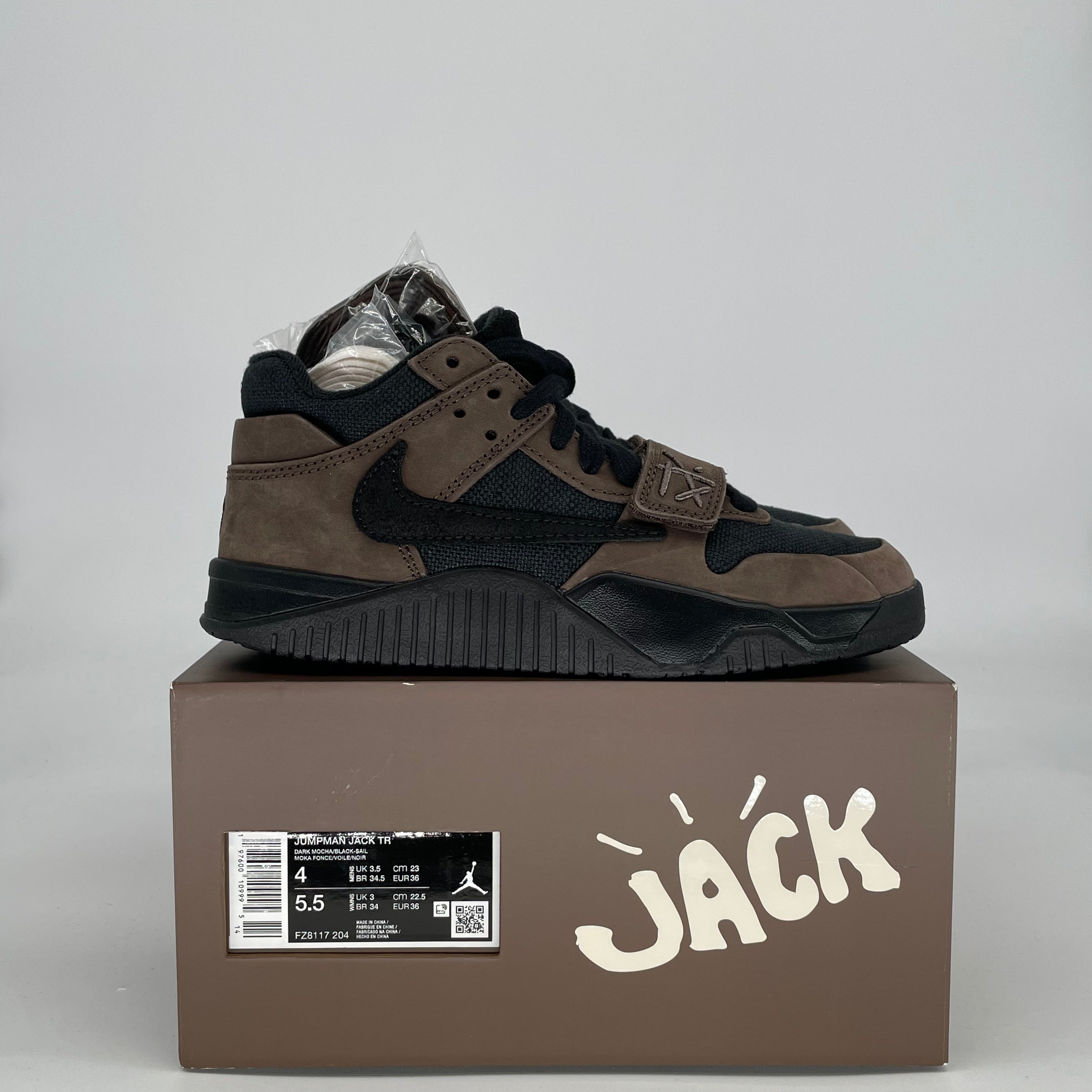 TRAVIS SCOTT X JORDAN JUMPMAN JACK TR DARK MOCHA FZ8117-204 SIZE 4/5.5W