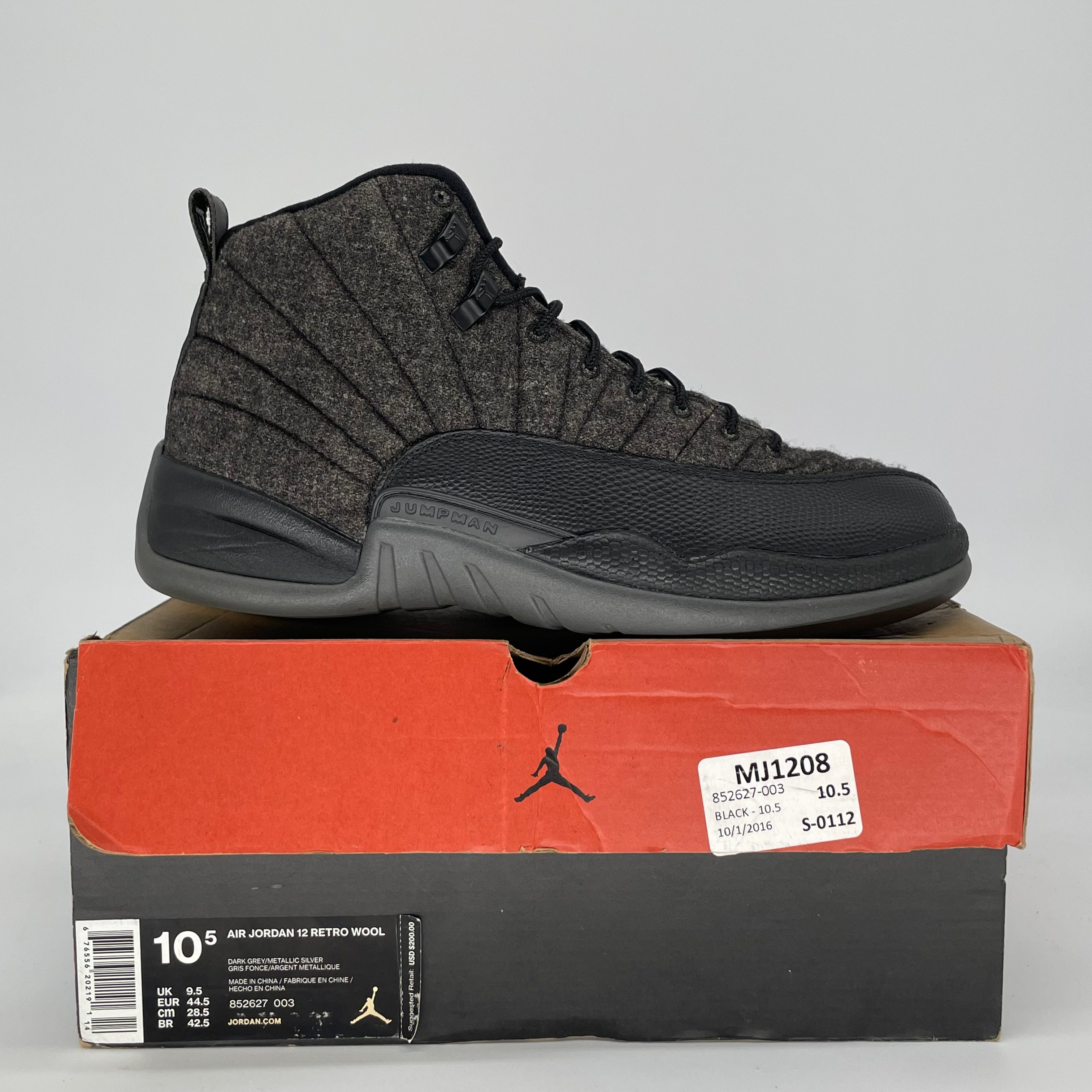 AIR JORDAN 12 WOOL 852627-003 SIZE 10.5/12W