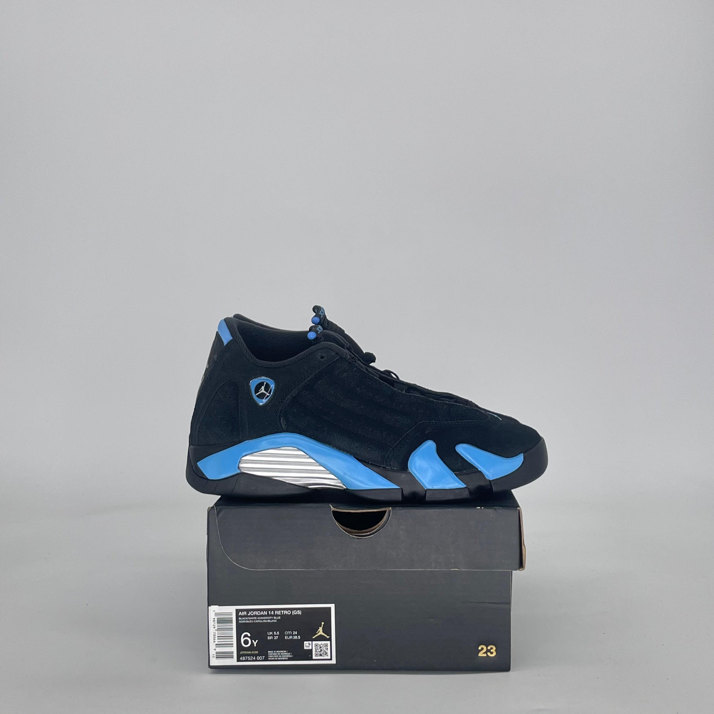 AIR JORDAN 14 BLACK UNIVERSITY BLUE 487524-007 SIZE 6/7.5W GS