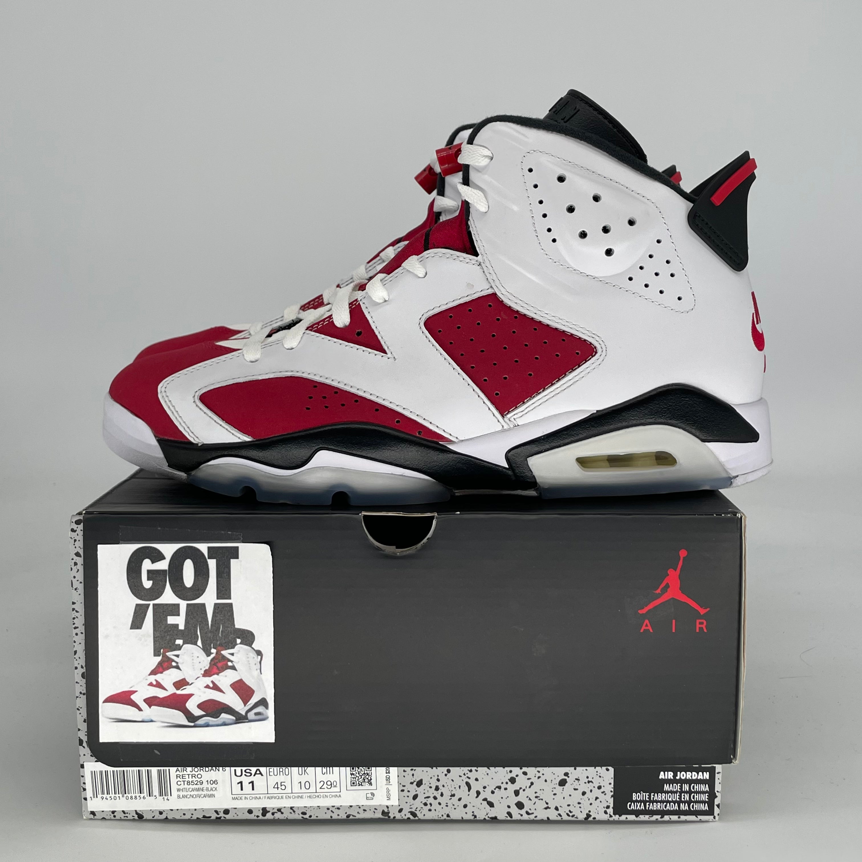 AIR JORDAN 6 CARMINE CT8529-106 SIZE 11/12.5W