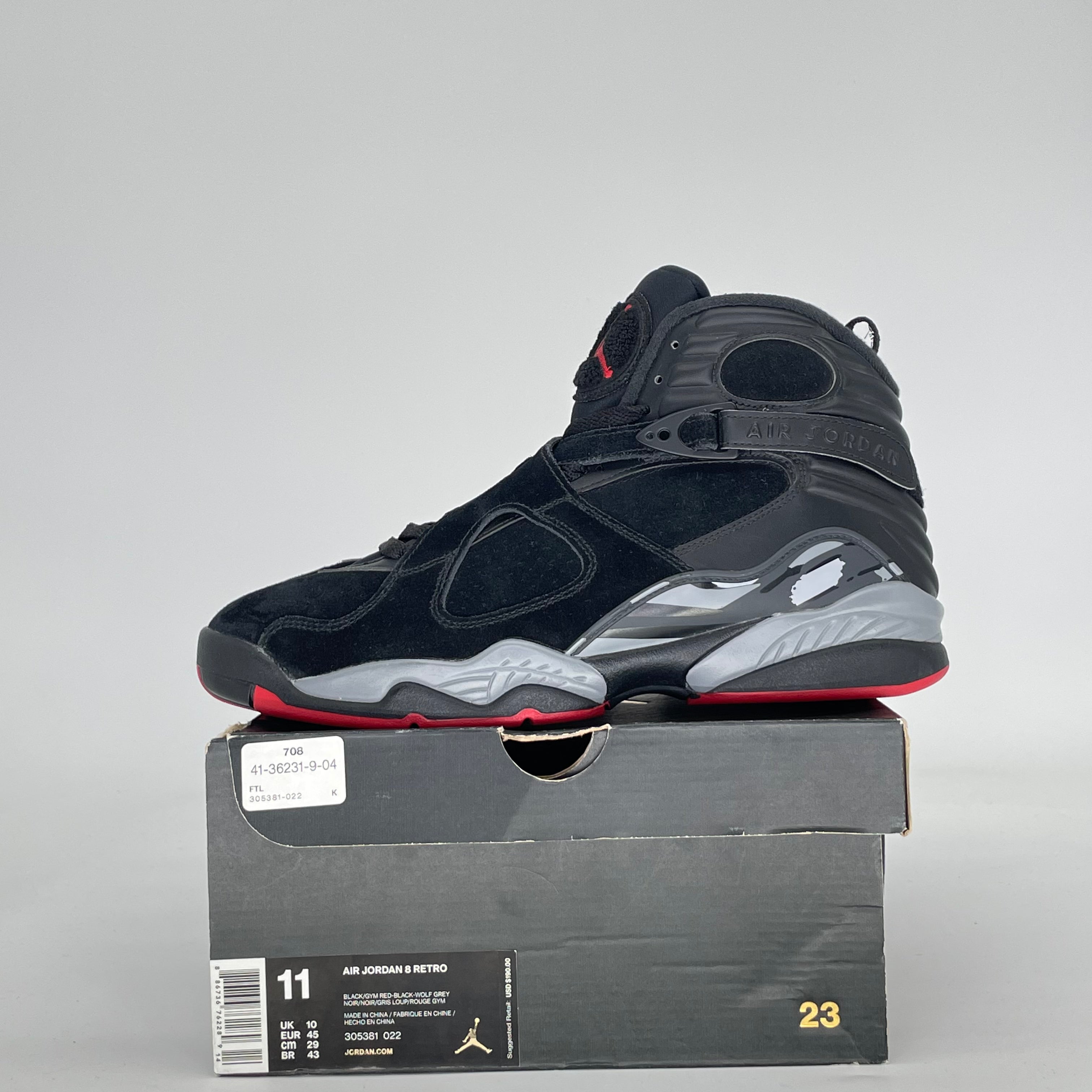 AIR JORDAN 8 BLACK CEMENT 305381-022 SIZE 11/12.5W