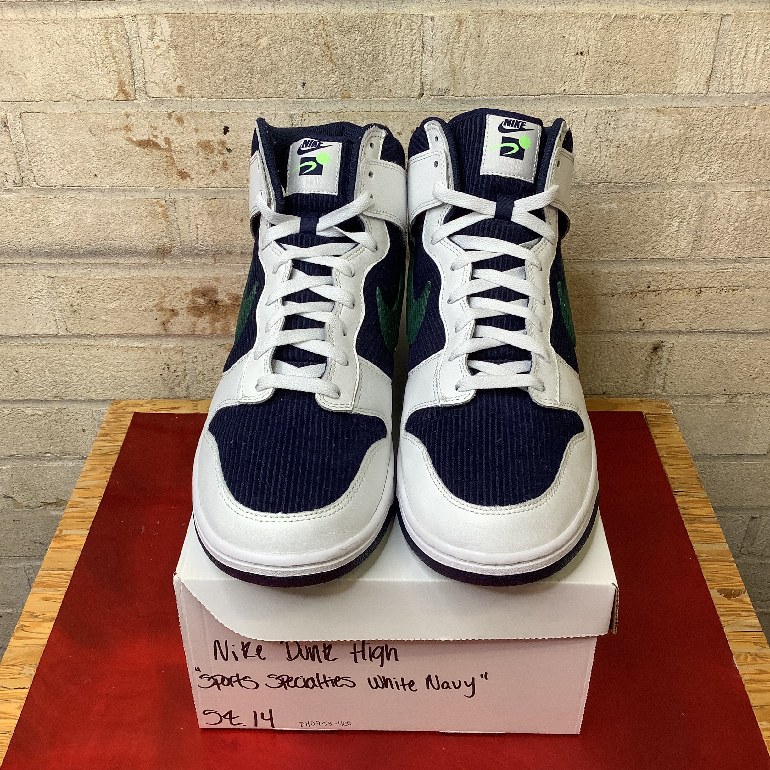 NIKE DUNK HIGH SPORTS SPECIALTIES WHITE NAVY SIZE 14/15.5W DH0953-400