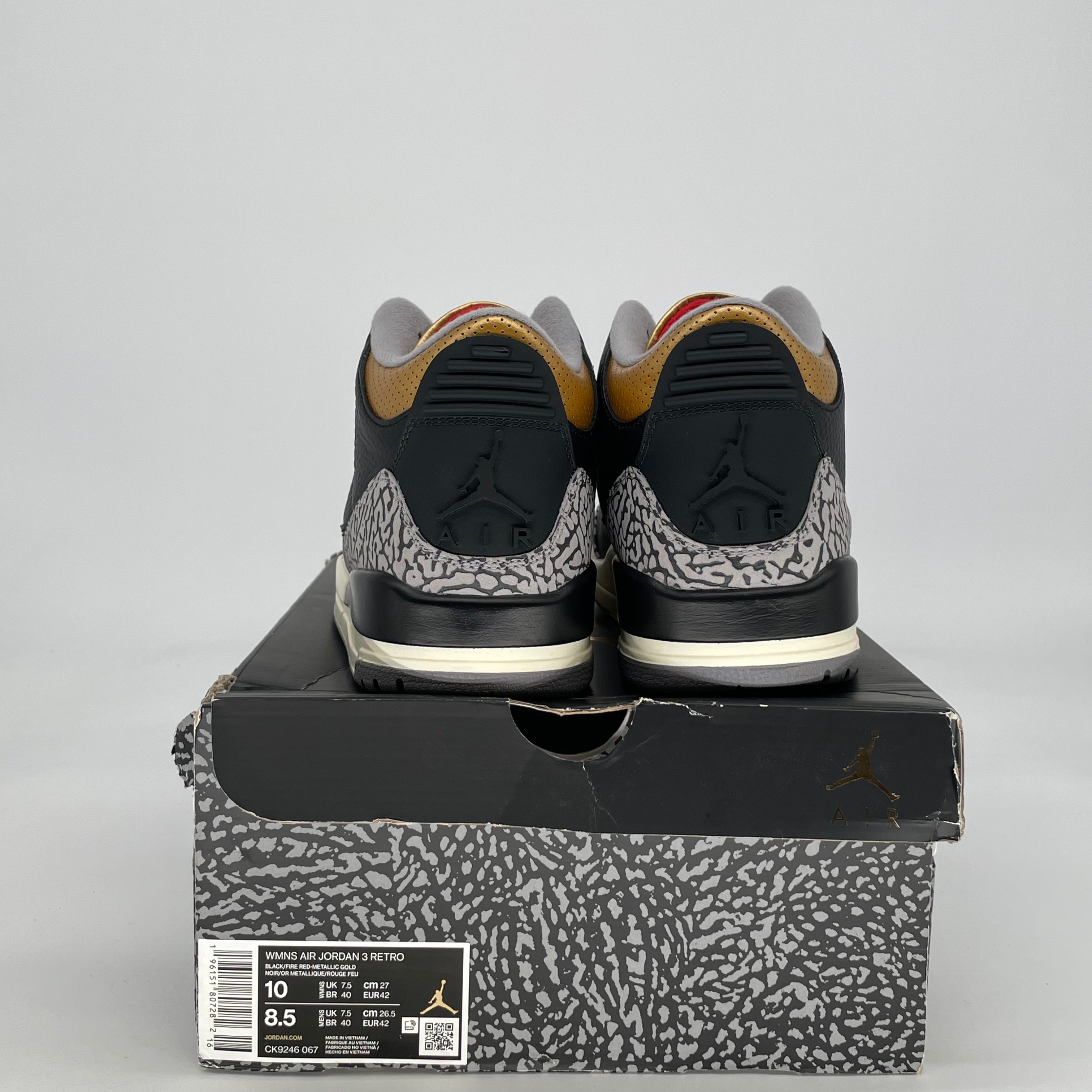 AIR JORDAN 3 BLACK CEMENT GOLD W CK9246-067 SIZE 8.5/10W