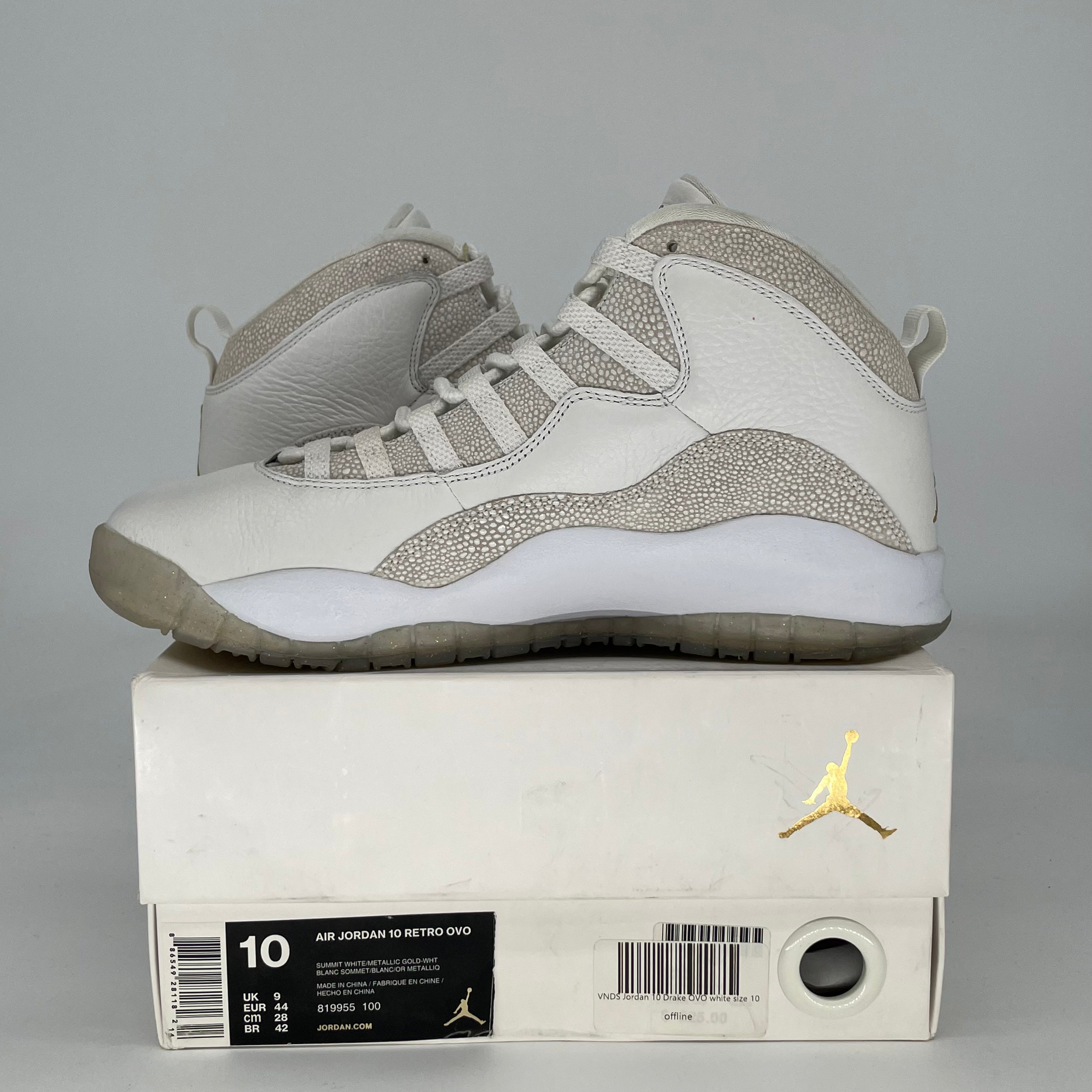 AIR JORDAN 10 OVO DRAKE WHITE 819955-100 SIZE 10/11.5W