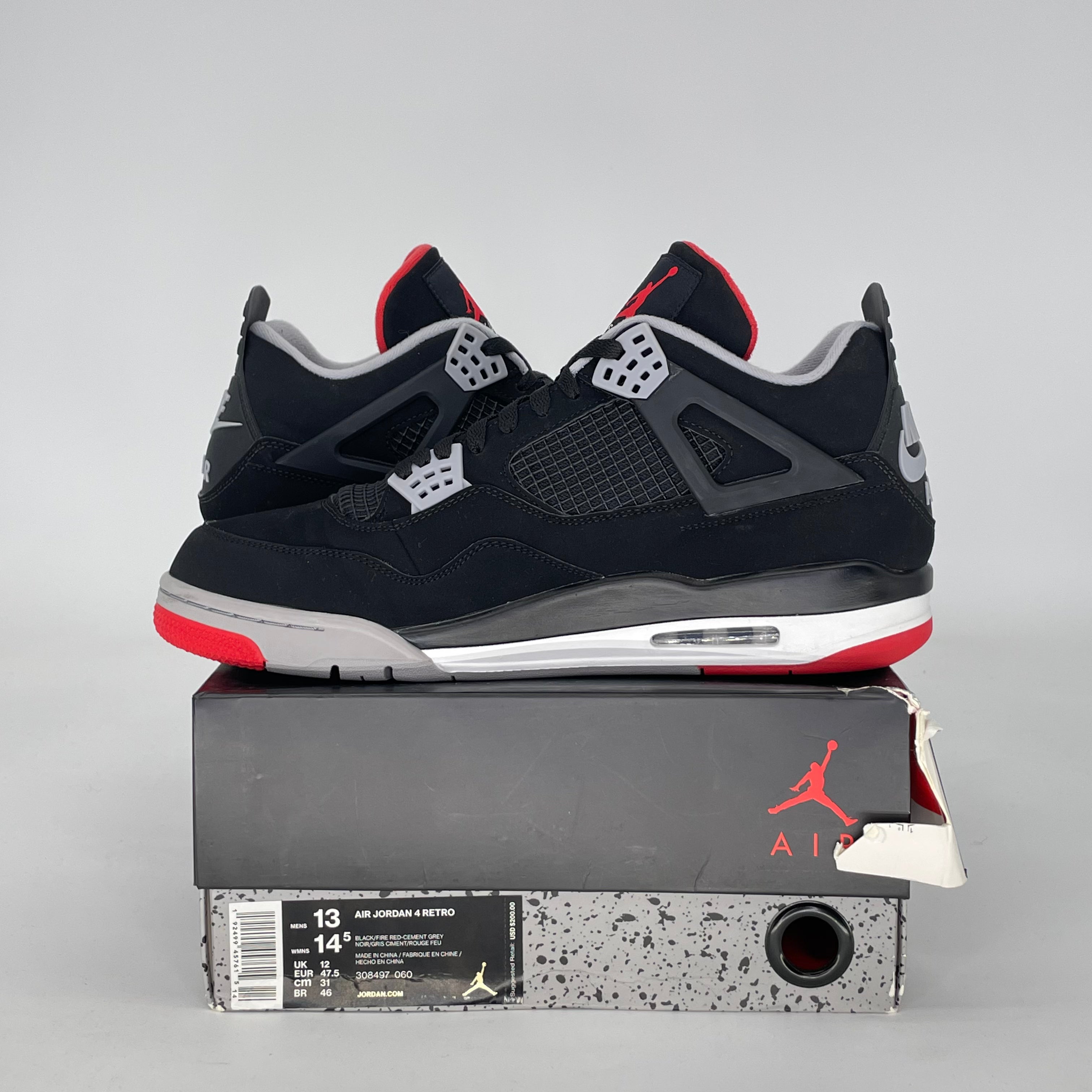 AIR JORDAN 4 BRED 308497-060 SIZE 13/14.5W
