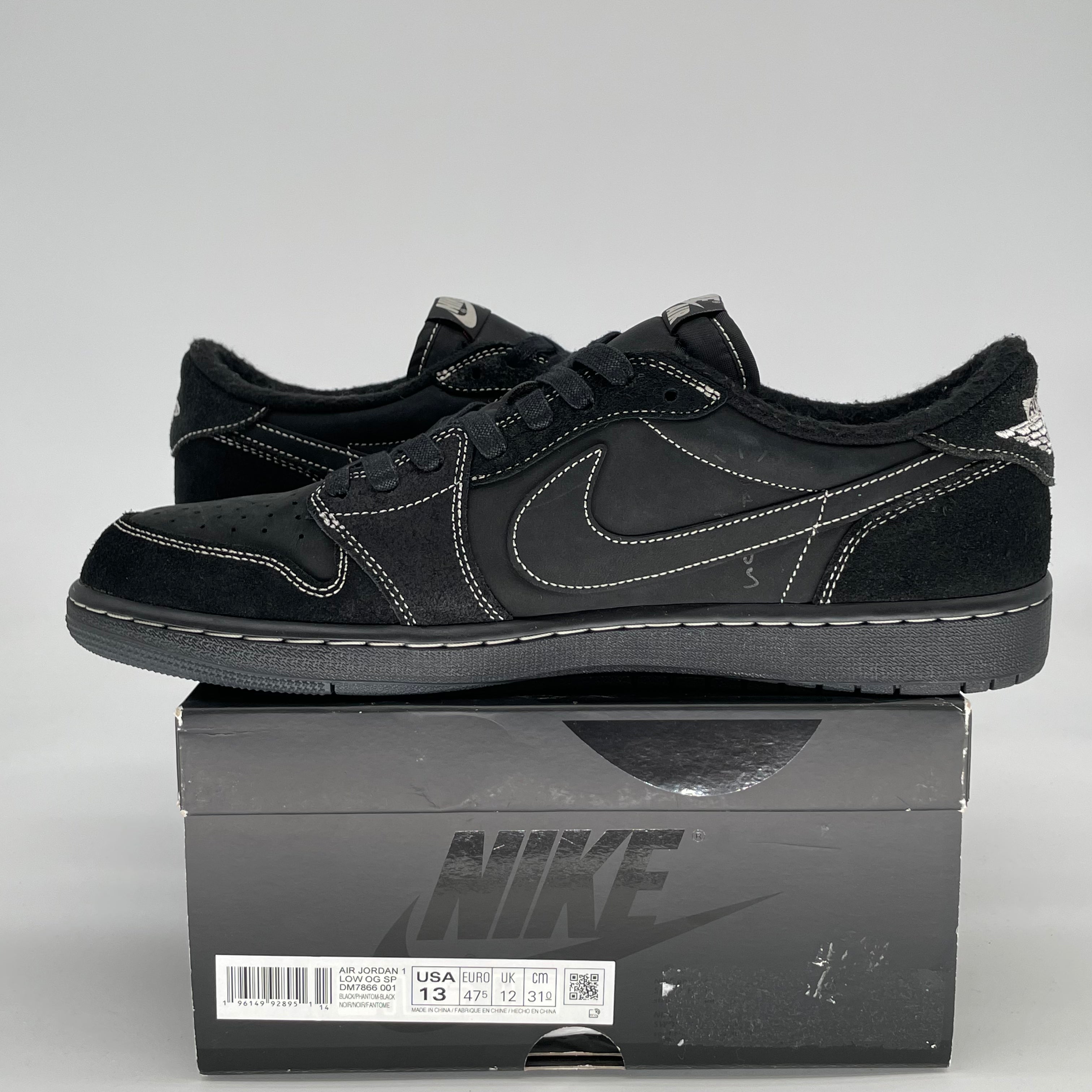 AIR JORDAN 1 LOW X TRAVIS SCOTT BLACK PHANTOM DM7866-001 SIZE 13/14.5W