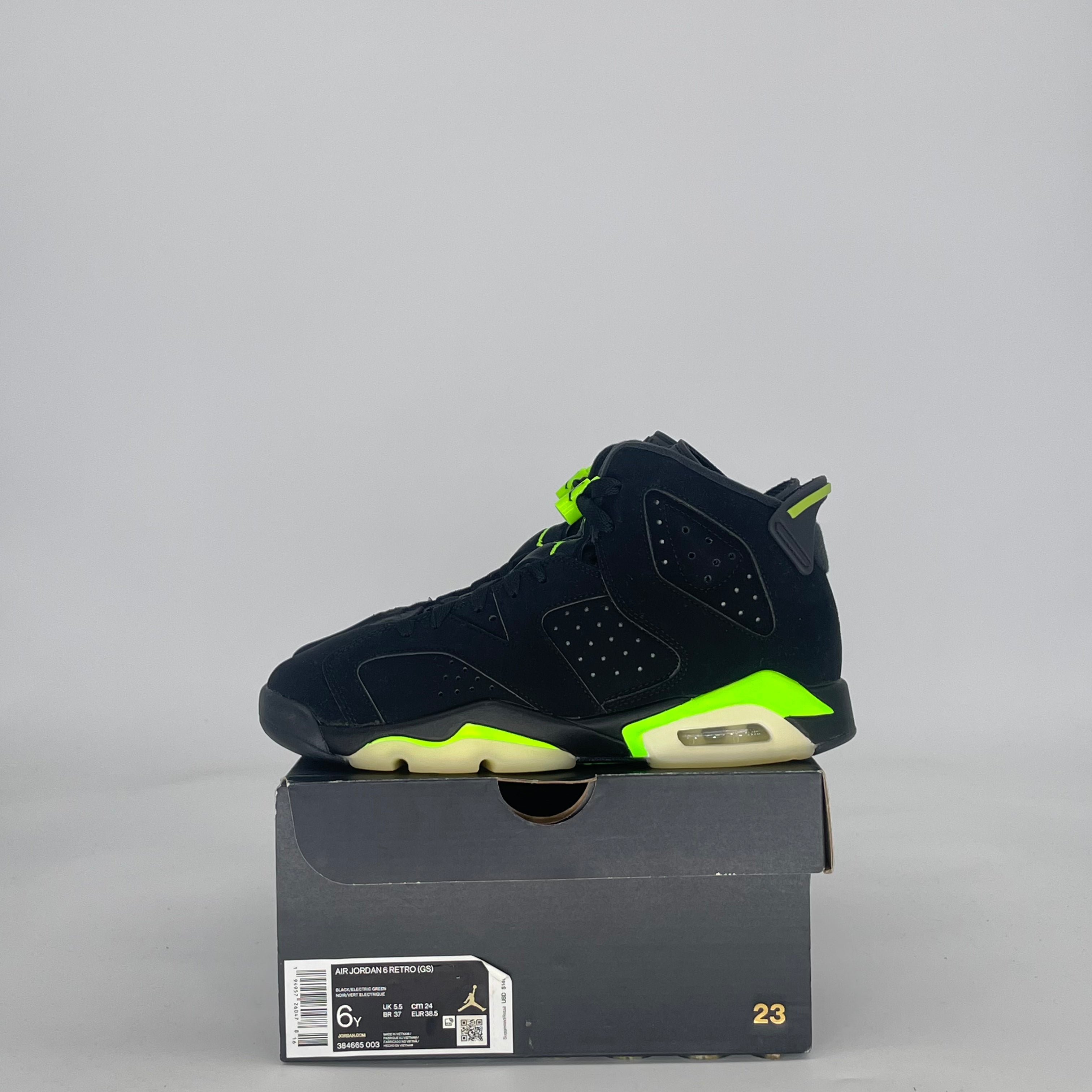 AIR JORDAN 6 ELECTRIC GREEN 384665-003 SIZE 6/7.5W GS