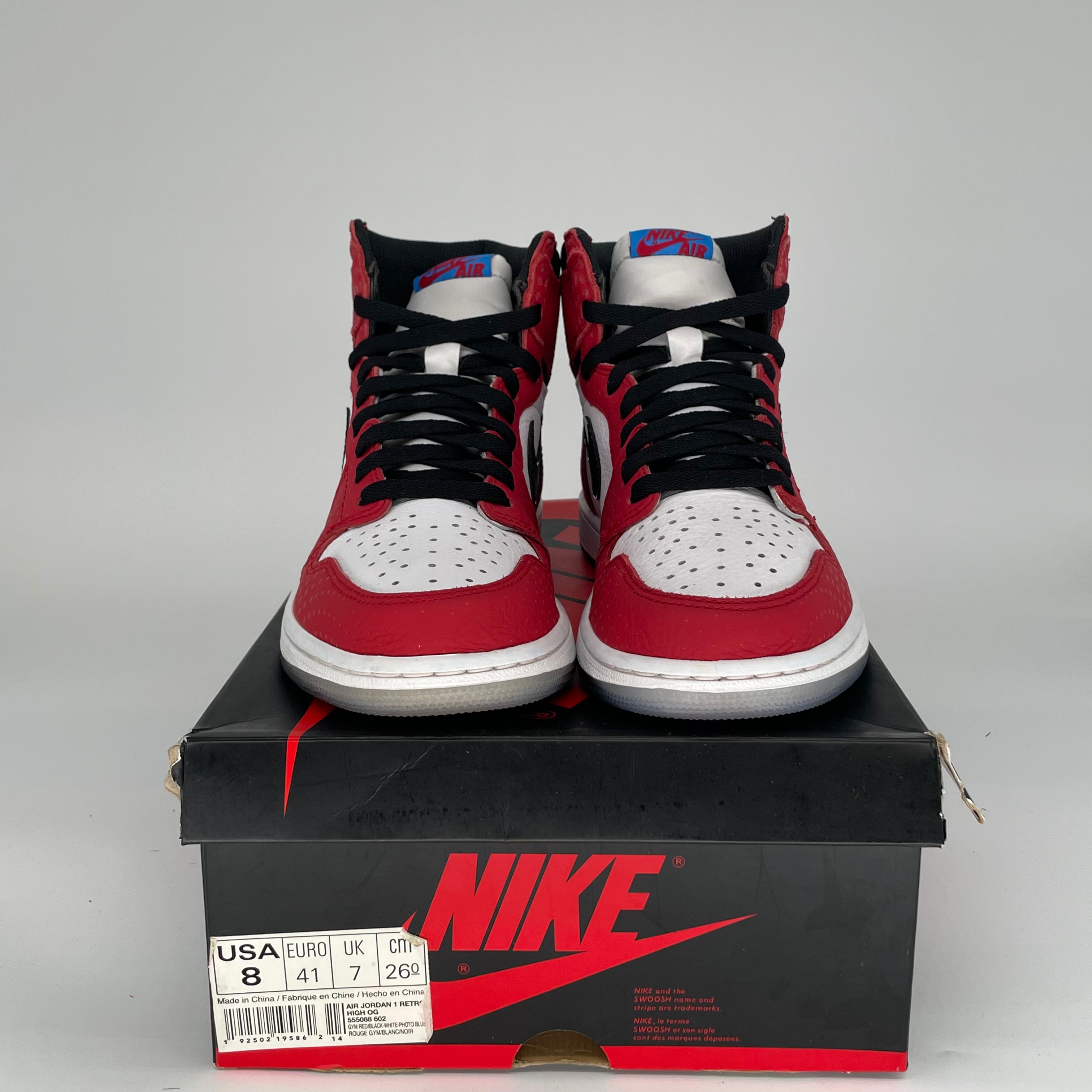 AIR JORDAN 1 SPIDER MAN ORIGIN STORY 555088-602 SIZE 8/9.5W