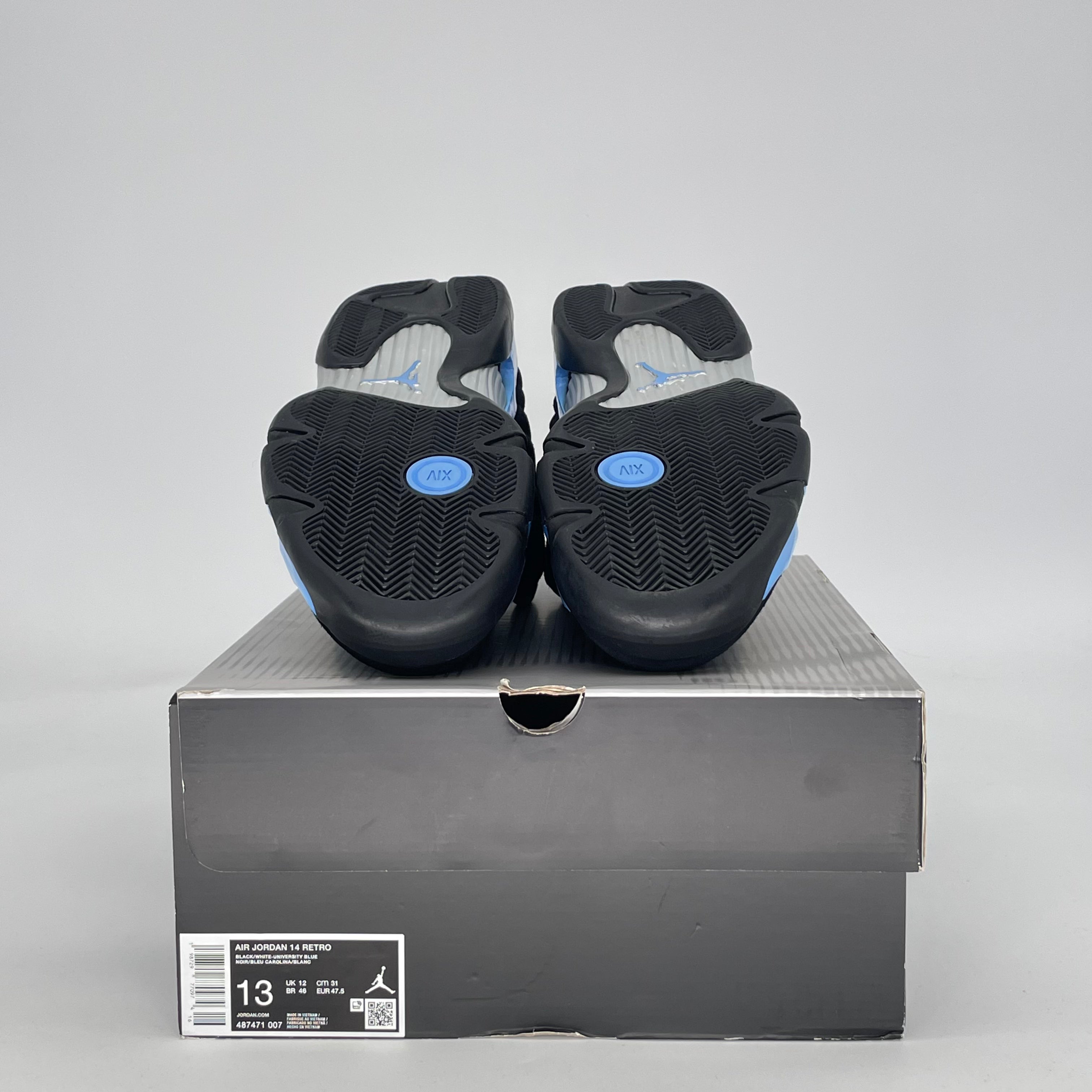 AIR JORDAN 14 BLACK UNIVERSITY BLUE 487471-007 SIZE 13/14.5W