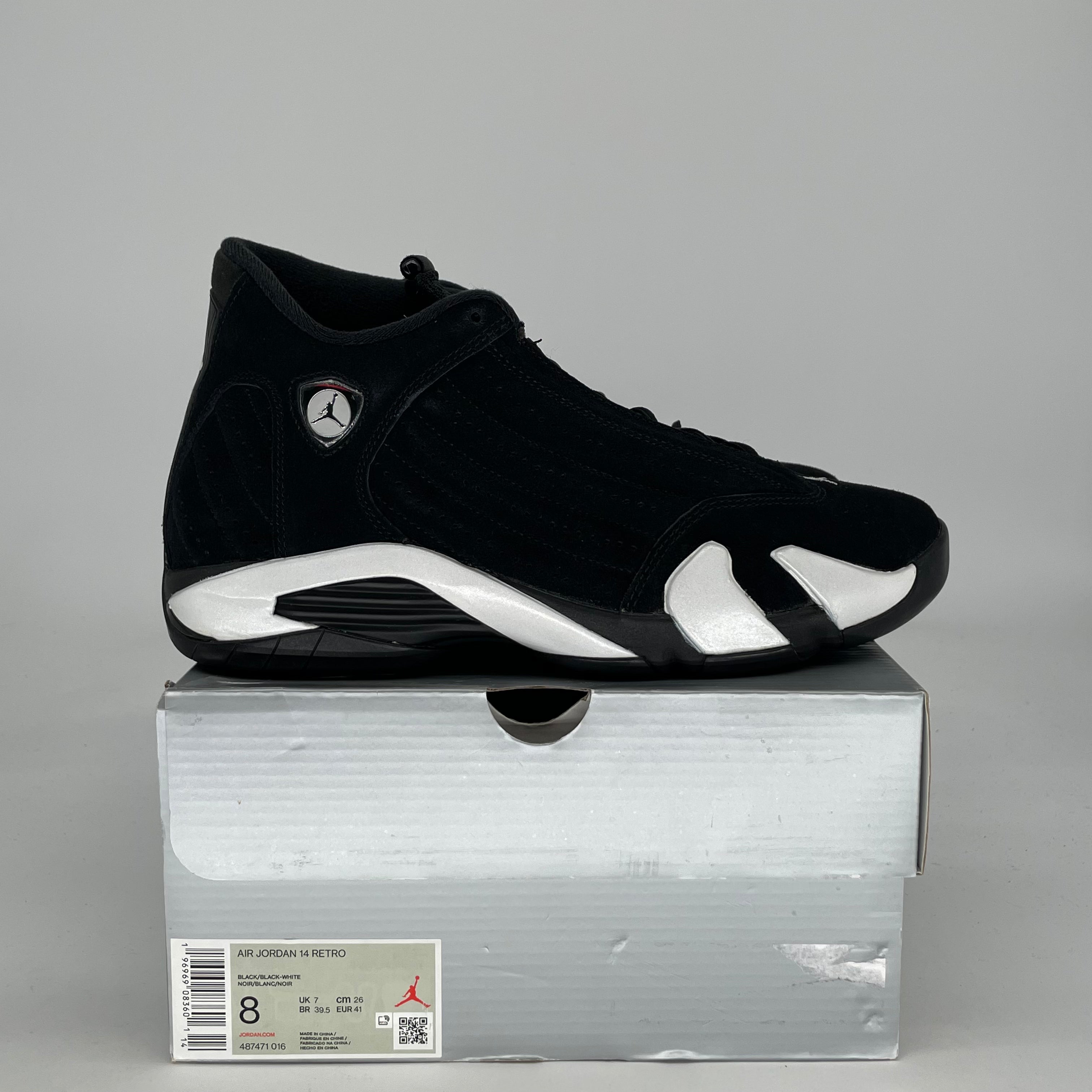 AIR JORDAN 14 BLACK WHITE 487471-016 SIZE 8/9.5W