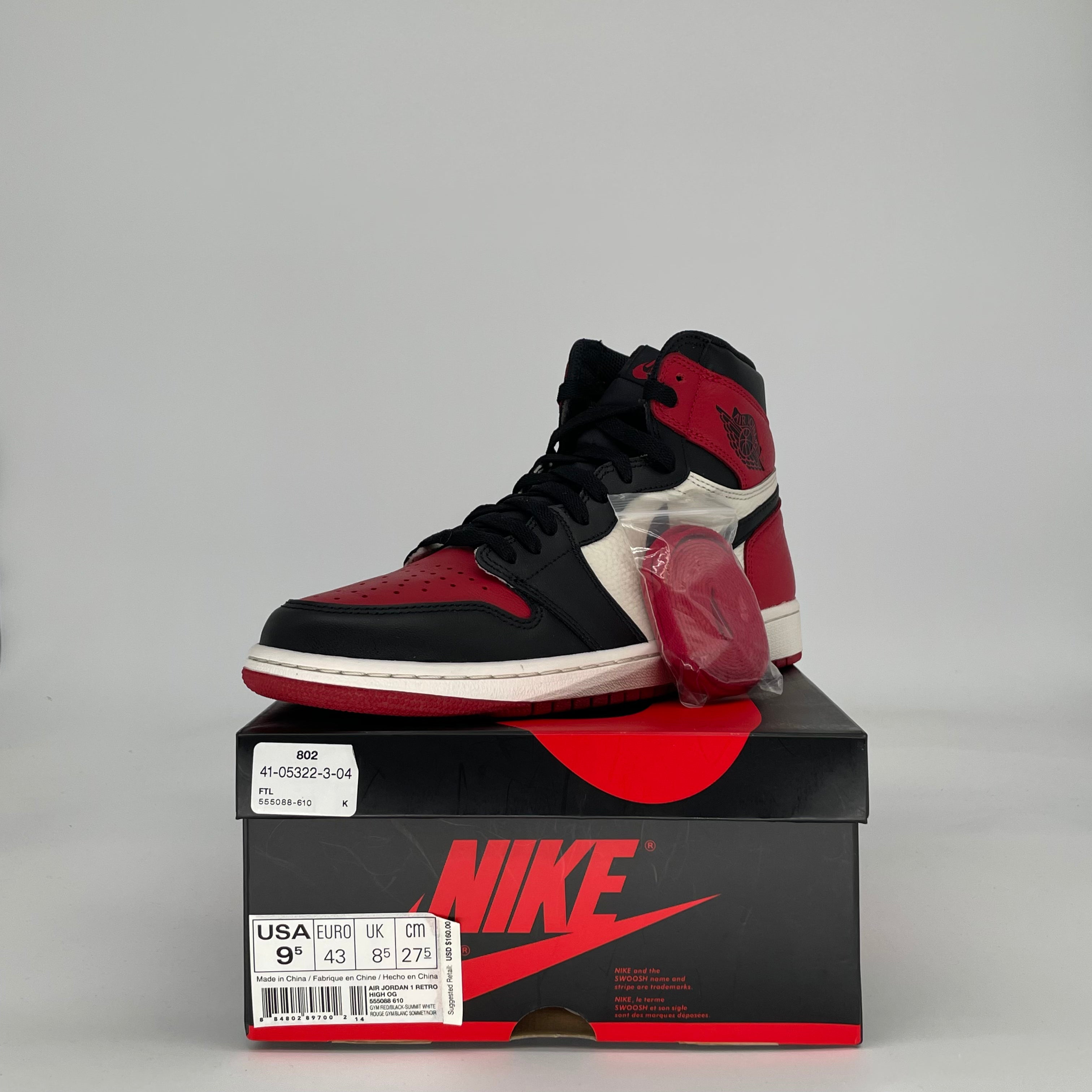 AIR JORDAN 1 BRED TOE 555088-610 SIZE 9.5/11W