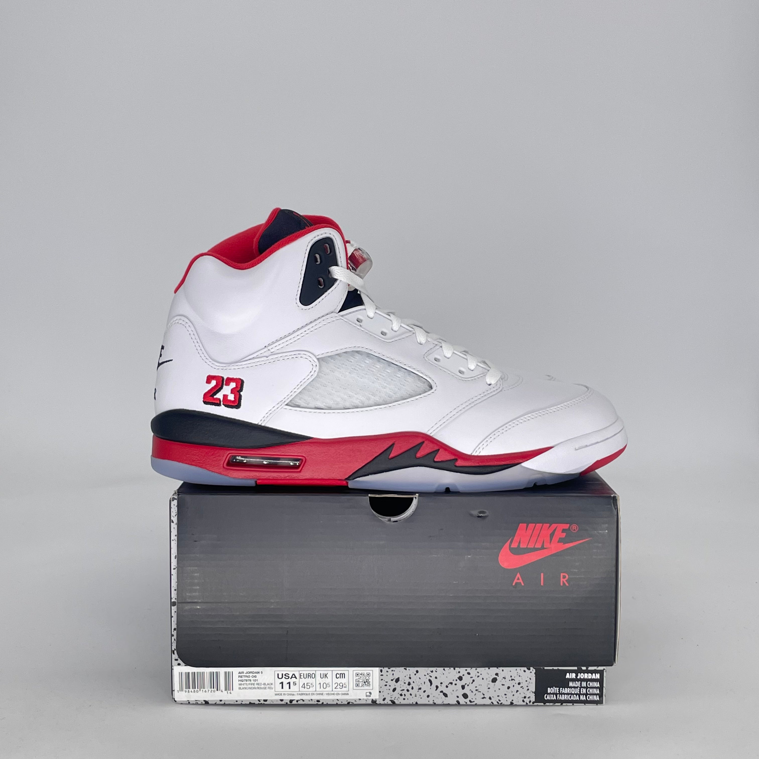 AIR JORDAN 5 FIRE RED BLACK TONGUE HQ7978-101 SIZE 11.5/13W