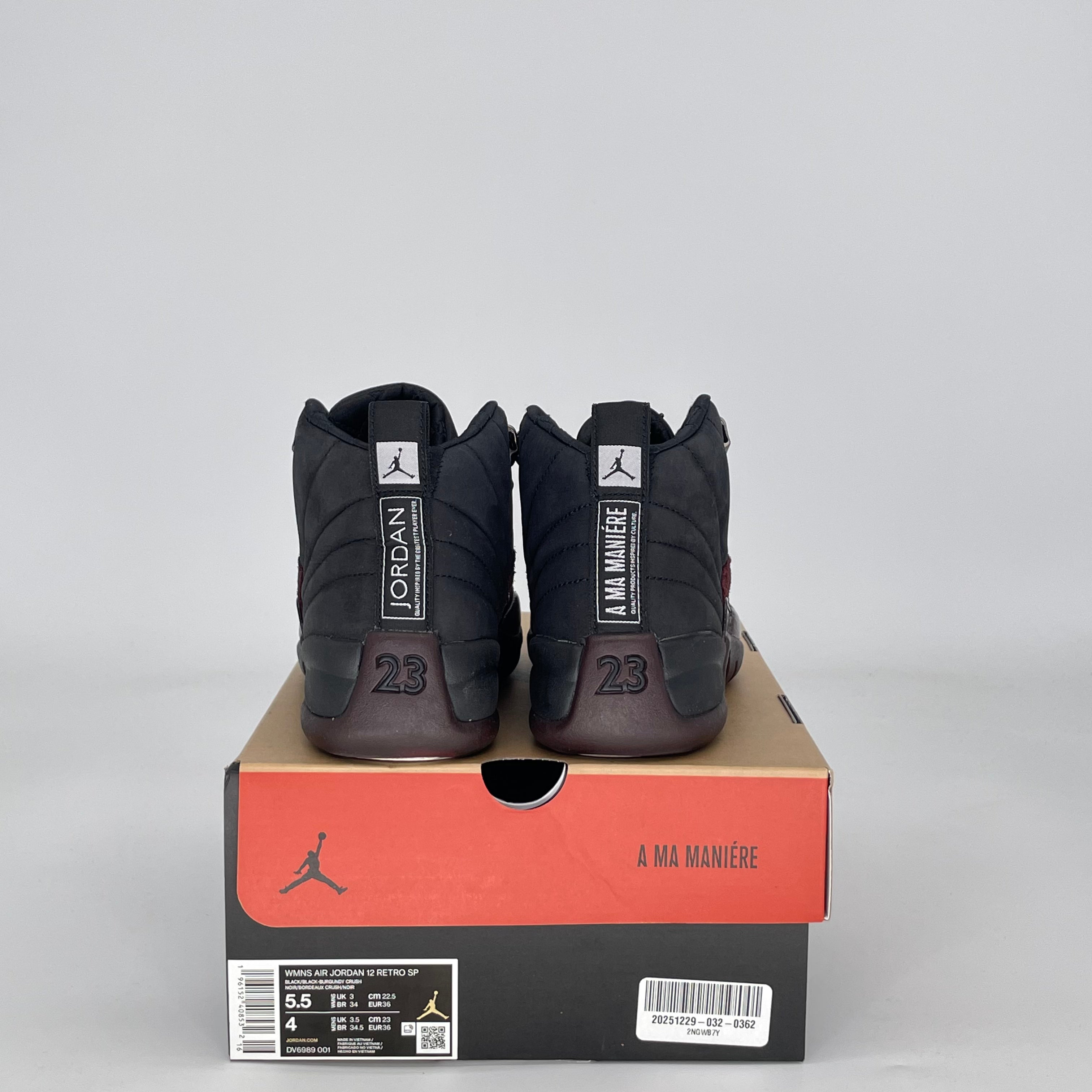 AIR JORDAN 12 A MA MANIERE BLACK W DV6989-001 SIZE 4/5.5W GS