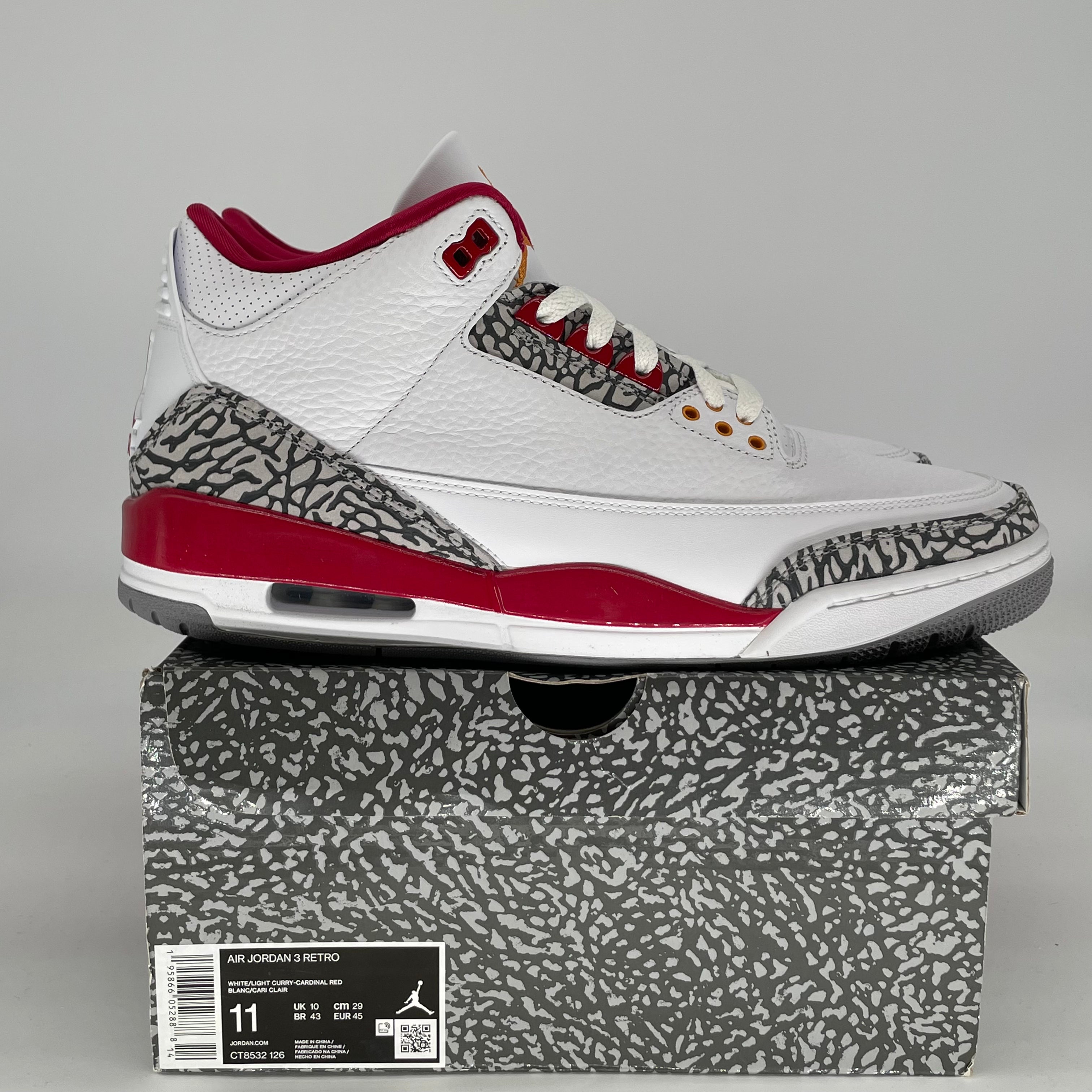 AIR JORDAN 3 CARDINAL RED CT8532-126 SIZE 11/12.5W
