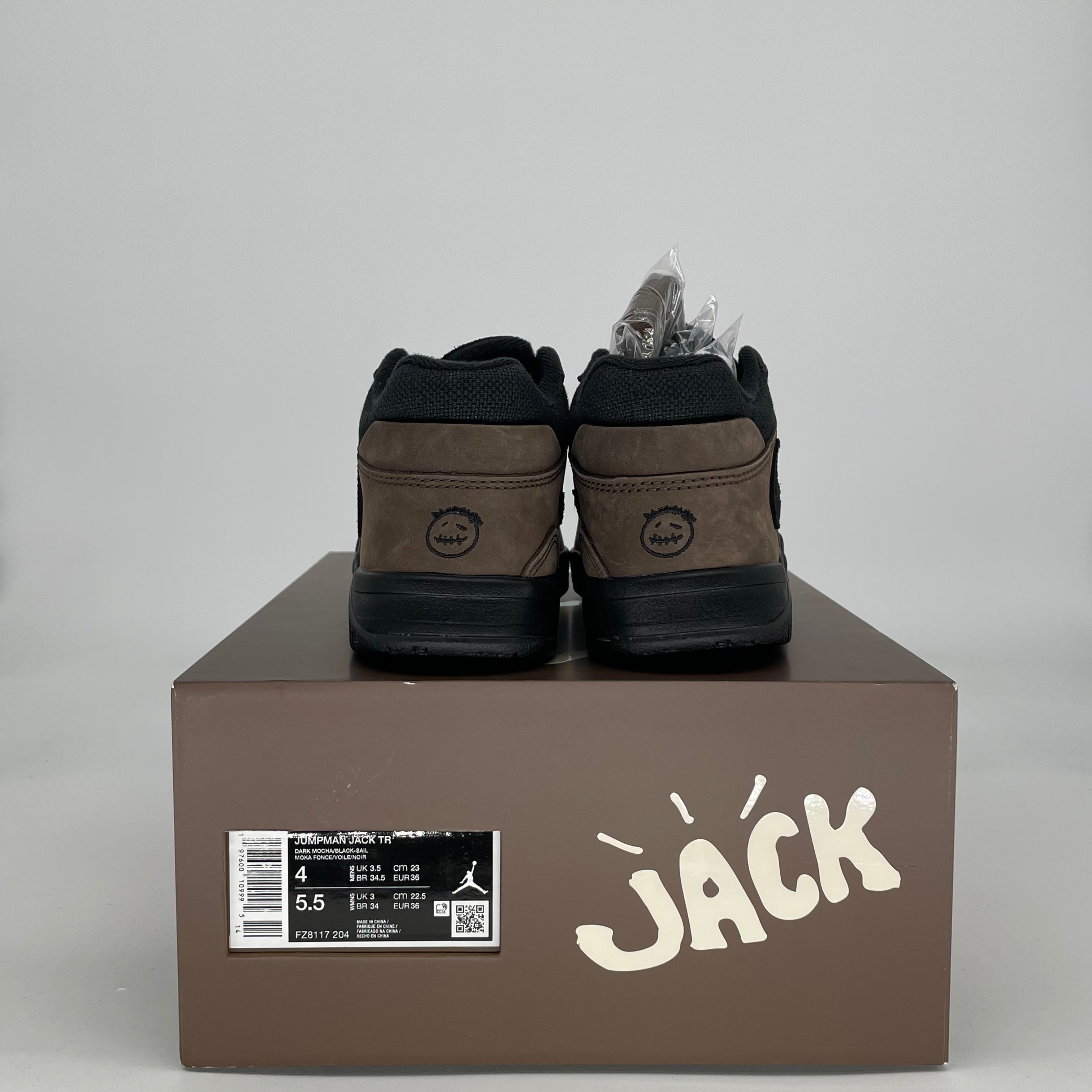 TRAVIS SCOTT X JORDAN JUMPMAN JACK TR DARK MOCHA FZ8117-204 SIZE 4/5.5W