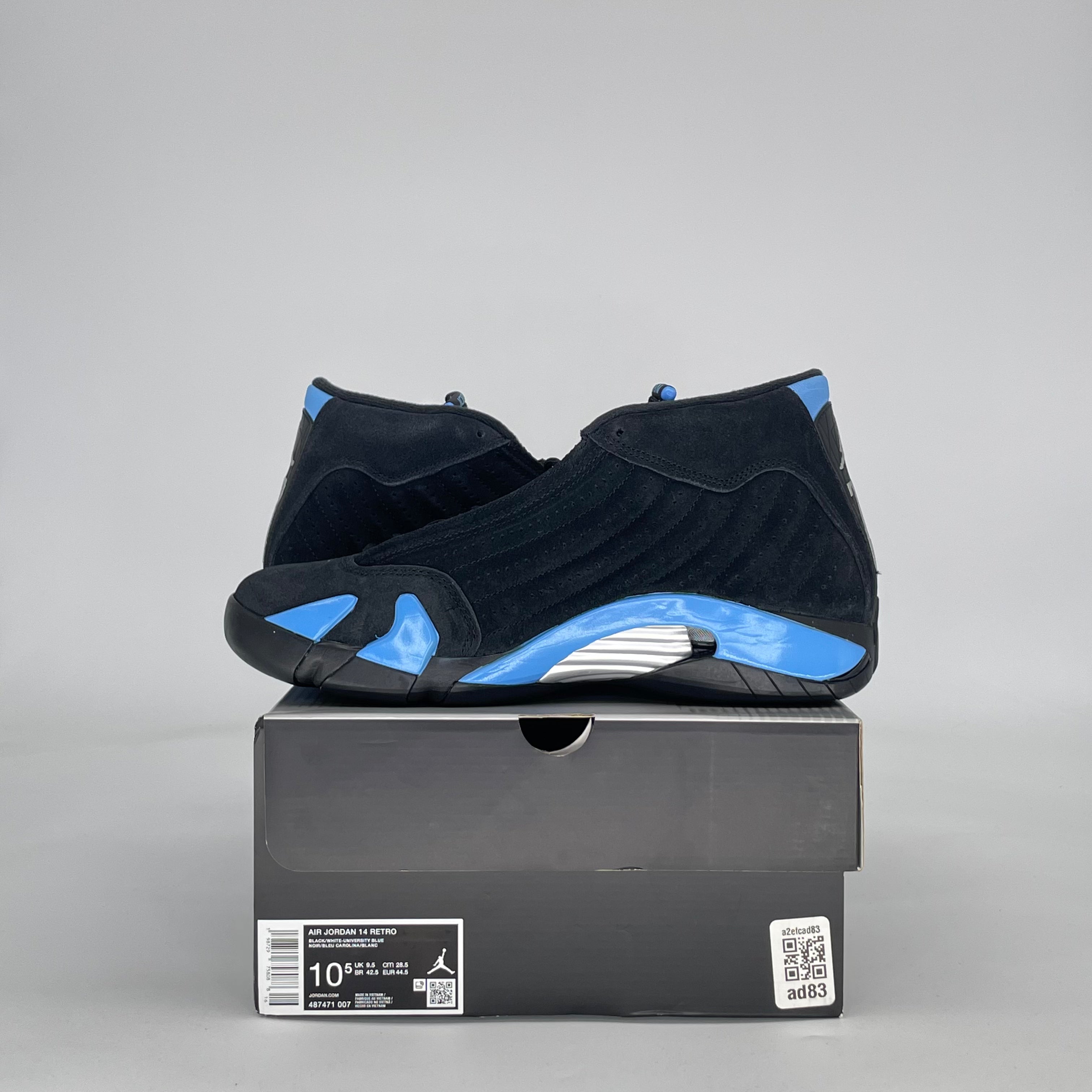 AIR JORDAN 14 BLACK UNIVERSITY BLUE 487471-007 SIZE 10.5/12W
