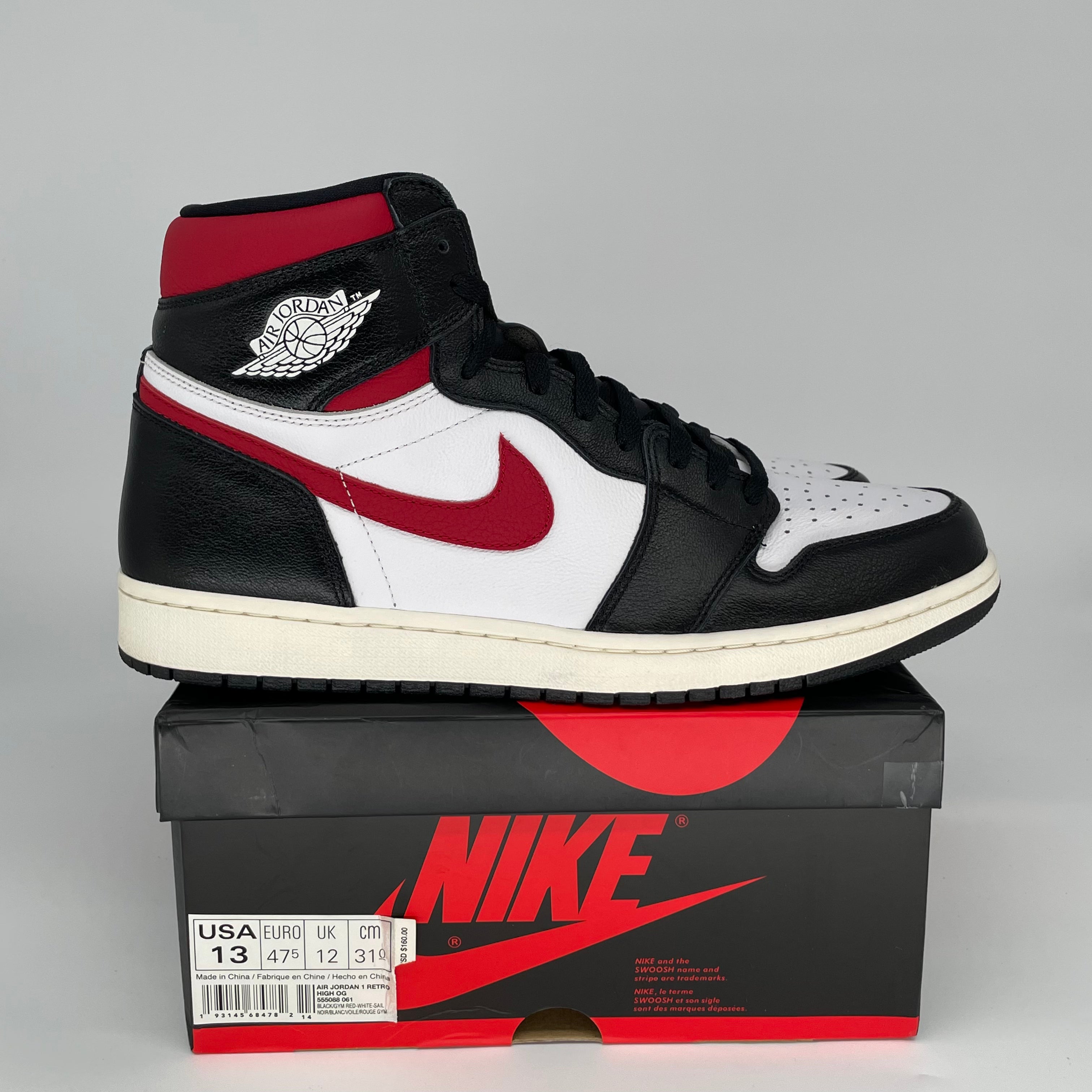 AIR JORDAN 1 BLACK GYM RED 555088-061 SIZE 13/14.5W