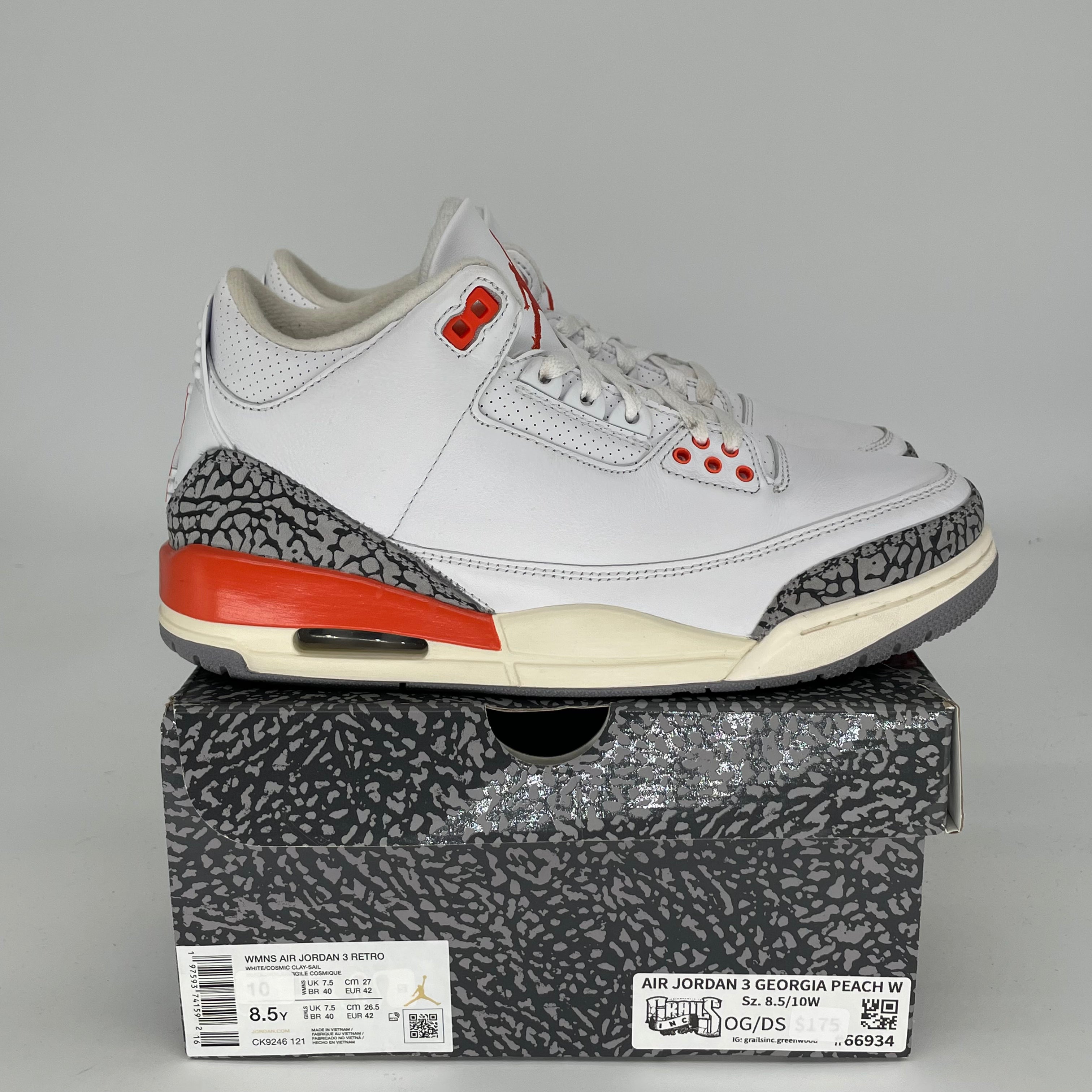 AIR JORDAN 3 GEORGIA PEACH W SIZE 8.5/10W CK9246-121