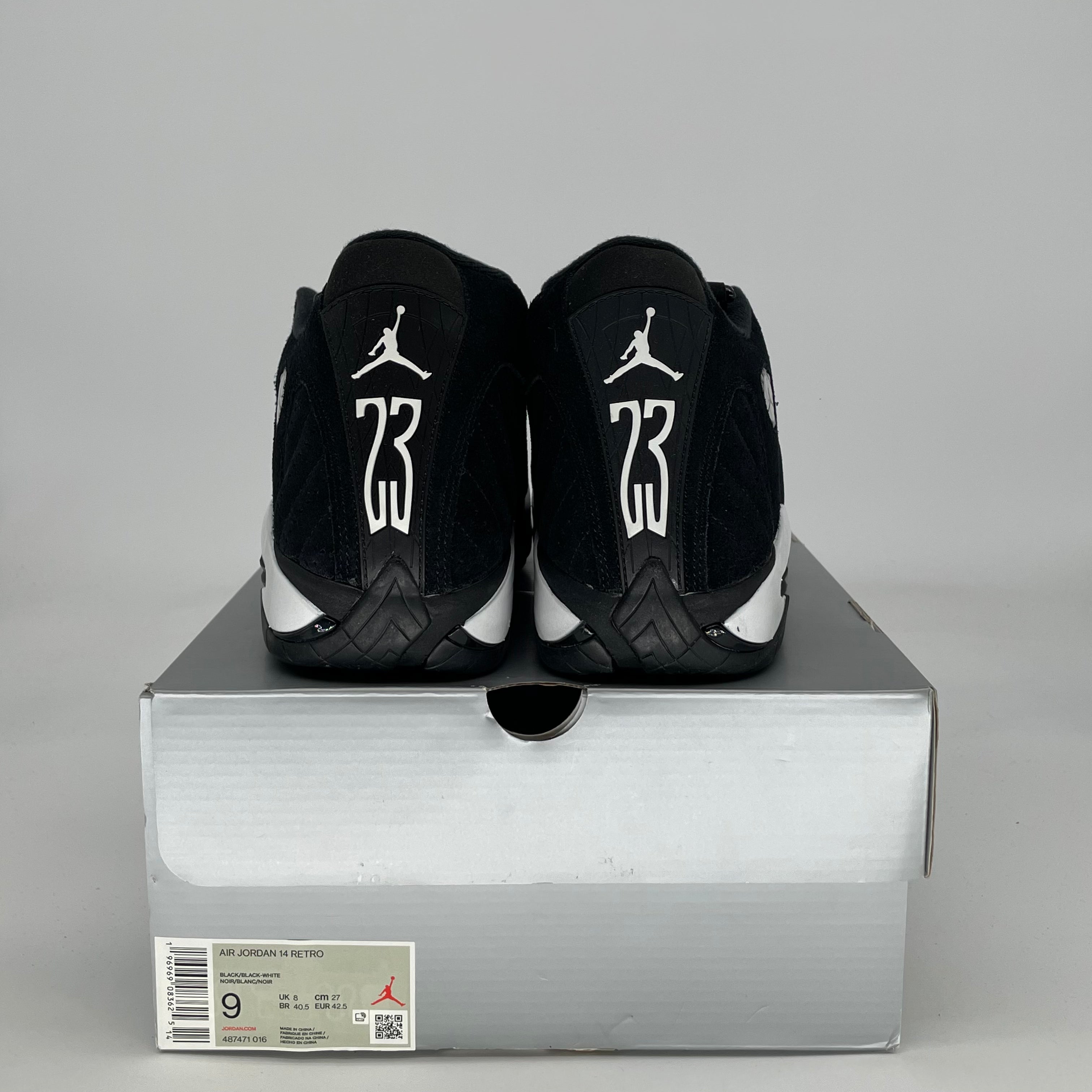 AIR JORDAN 14 BLACK WHITE 487471-016 SIZE 9/10.5W
