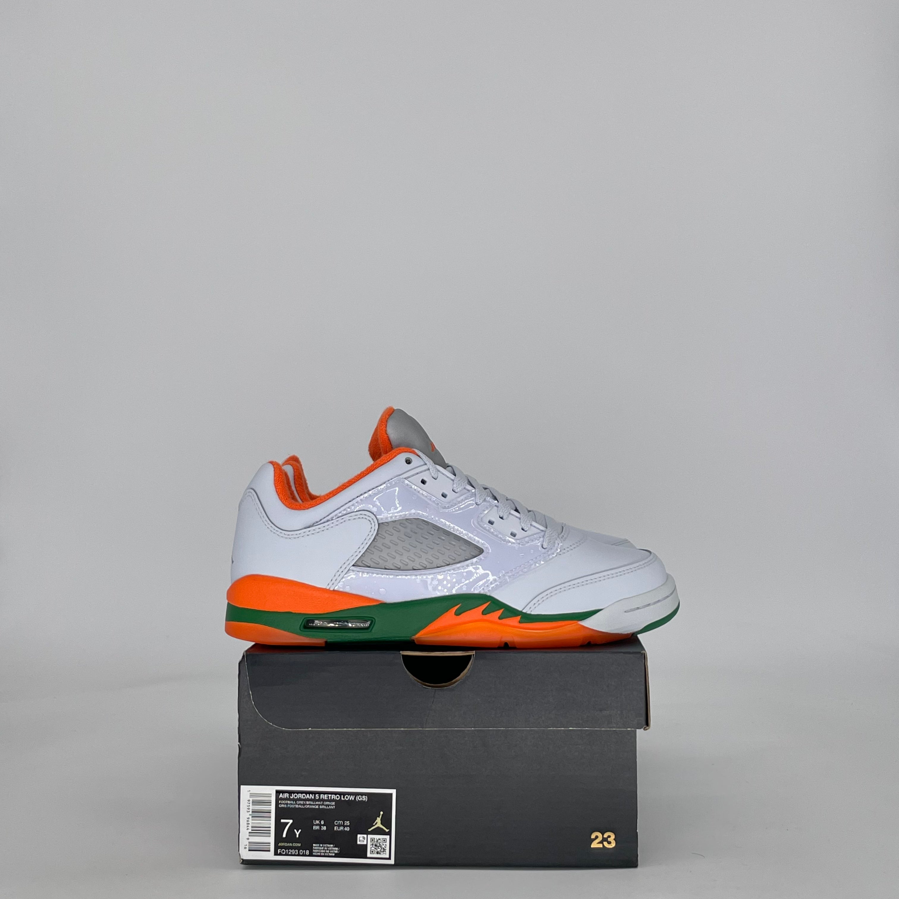 AIR JORDAN 5 LOW MIAMI HURRICANES FQ1293-018 SIZE 7/8.5W GS