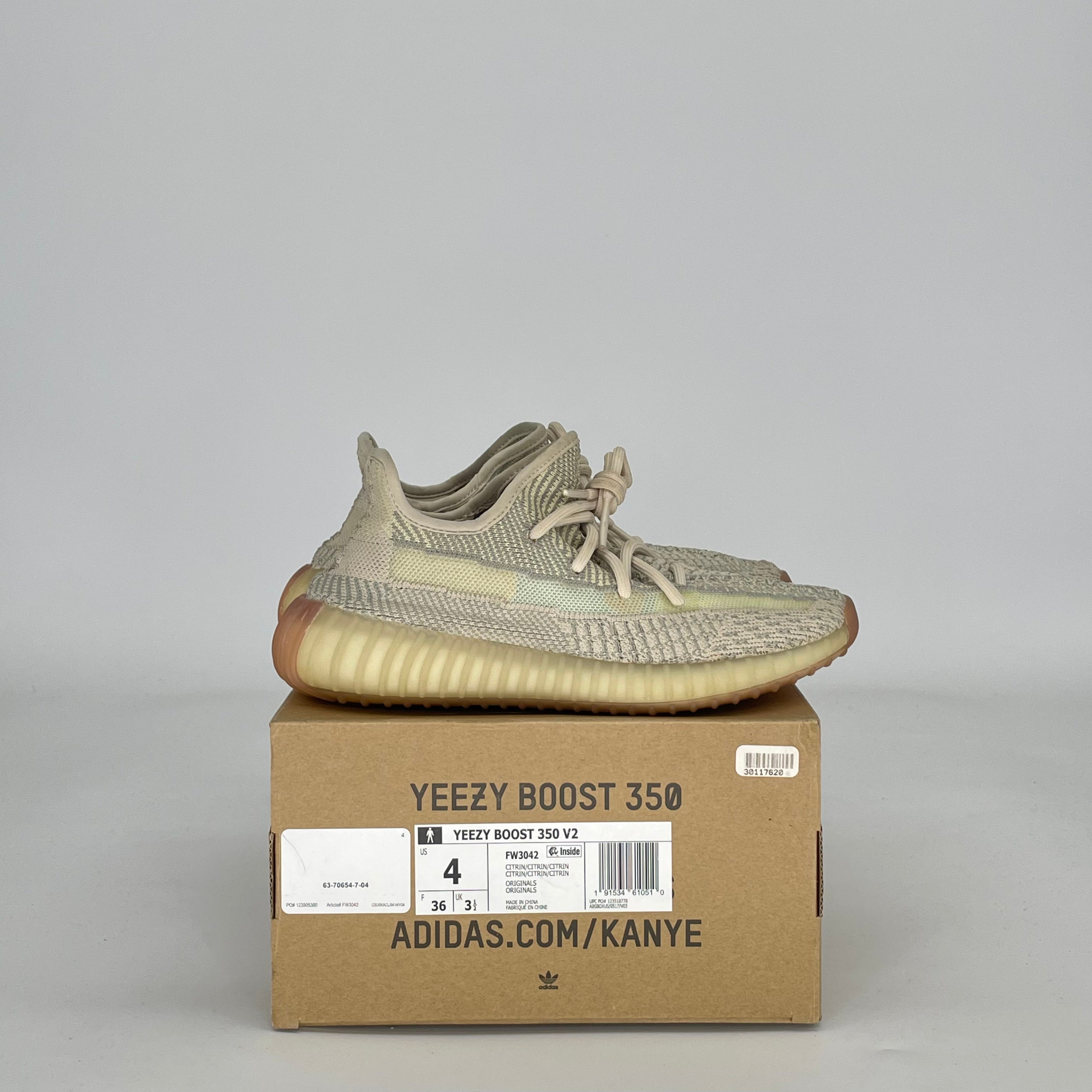 ADIDAS YEEZY BOOST 350 V2 CITRIN (NON-REFLECTIVE) FW3042 SIZE 4/5.5W GS