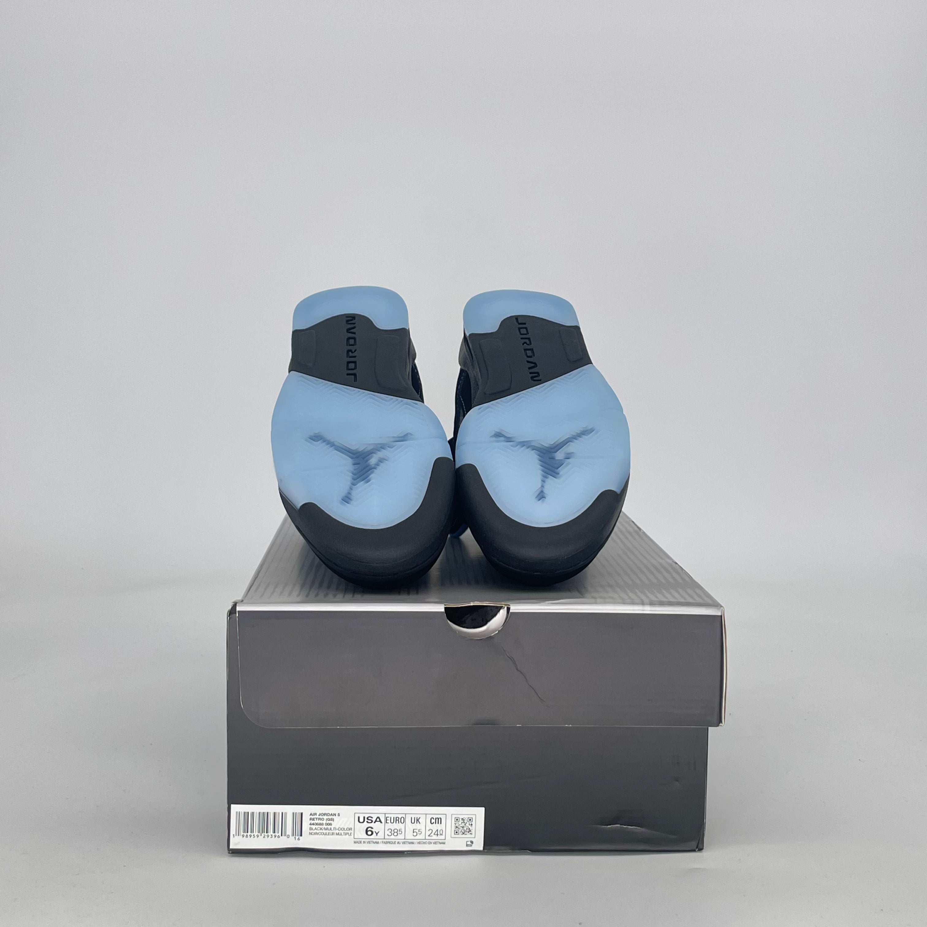 AIR JORDAN 5 BLACK UNIVERSITY BLUE 440888-008 SIZE 6/7.5W GS