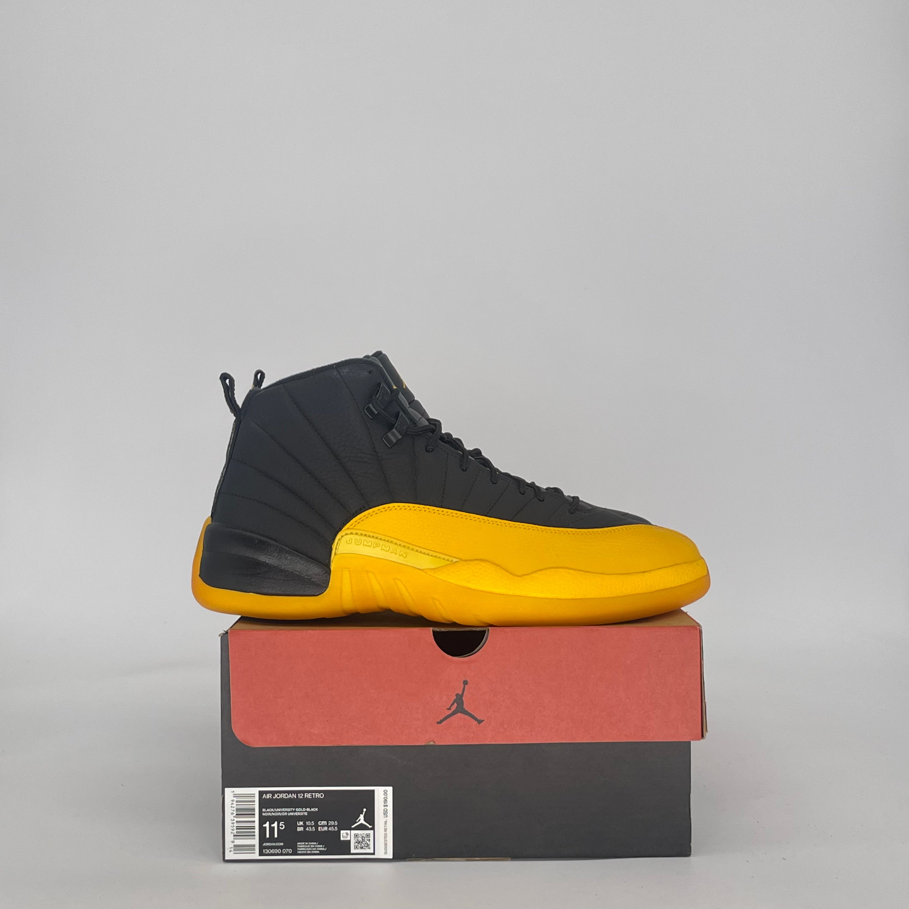 AIR JORDAN 12 BLACK UNIVERSITY GOLD 130690-070 SIZE 11.5/13W