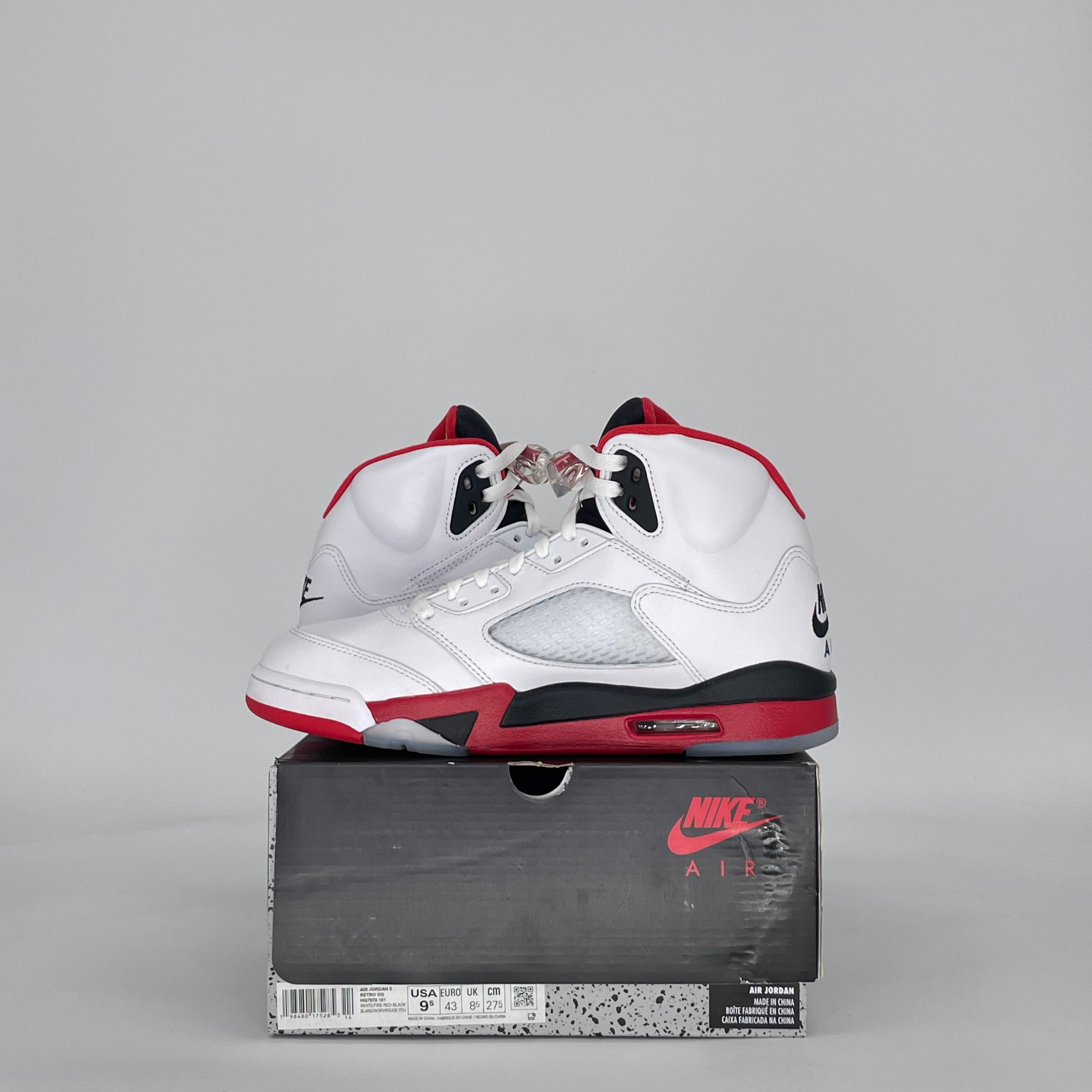 AIR JORDAN 5 FIRE RED BLACK TONGUE HQ7978-101 SIZE 9.5/11W