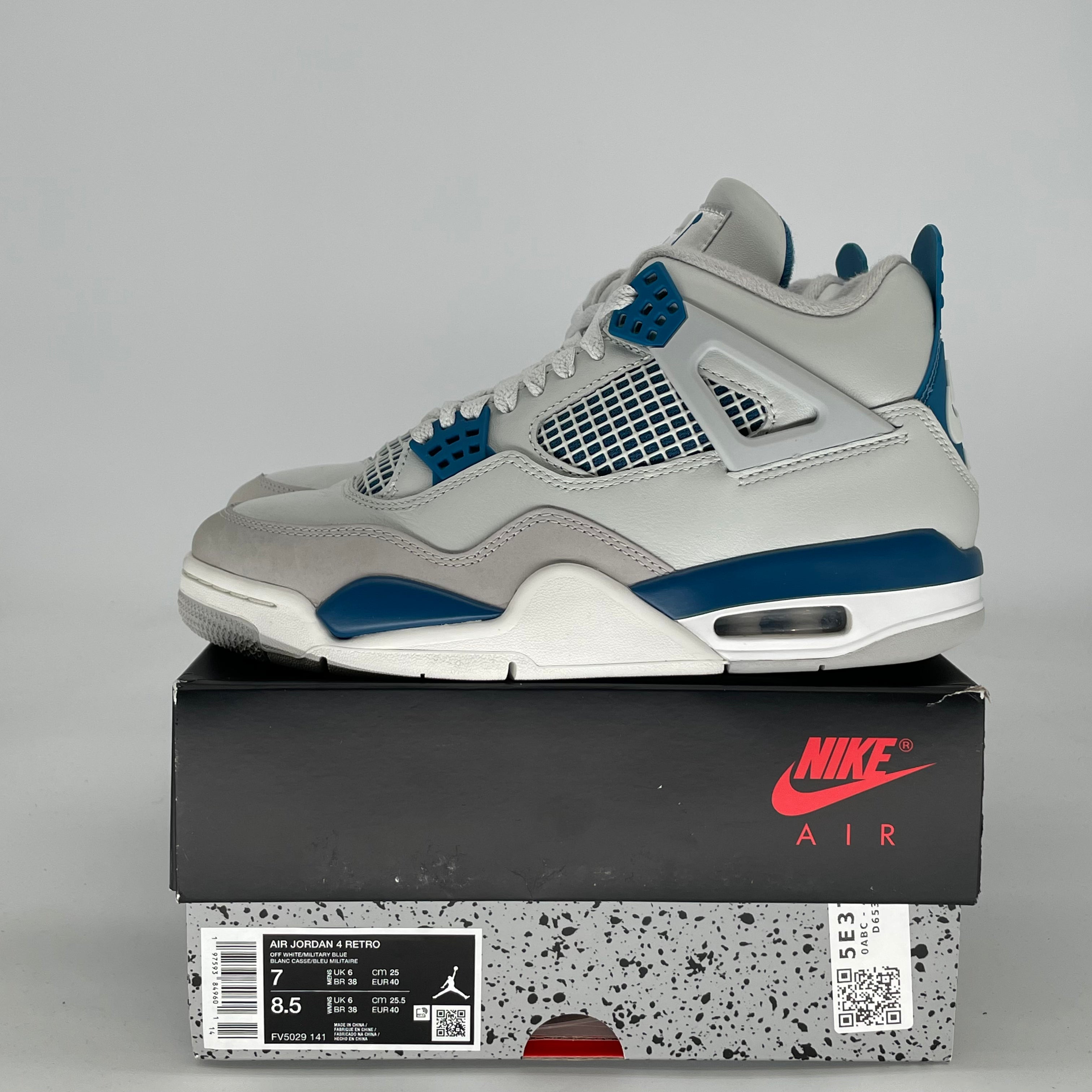 AIR JORDAN 4 MILITARY BLUE FV5029-141 SIZE 7/8.5W