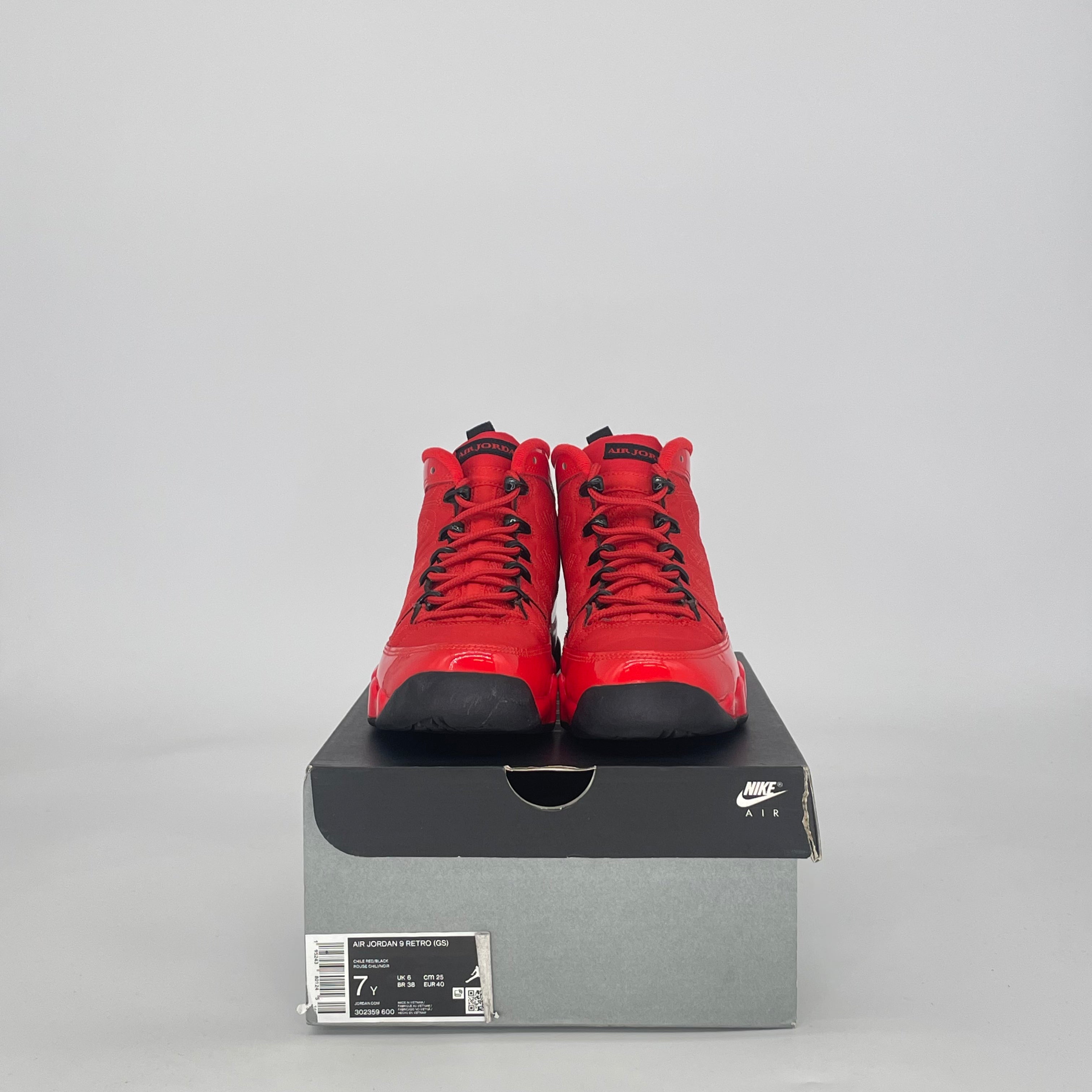AIR JORDAN 9 CHILE RED 302359-600 SIZE 7/8.5W GS