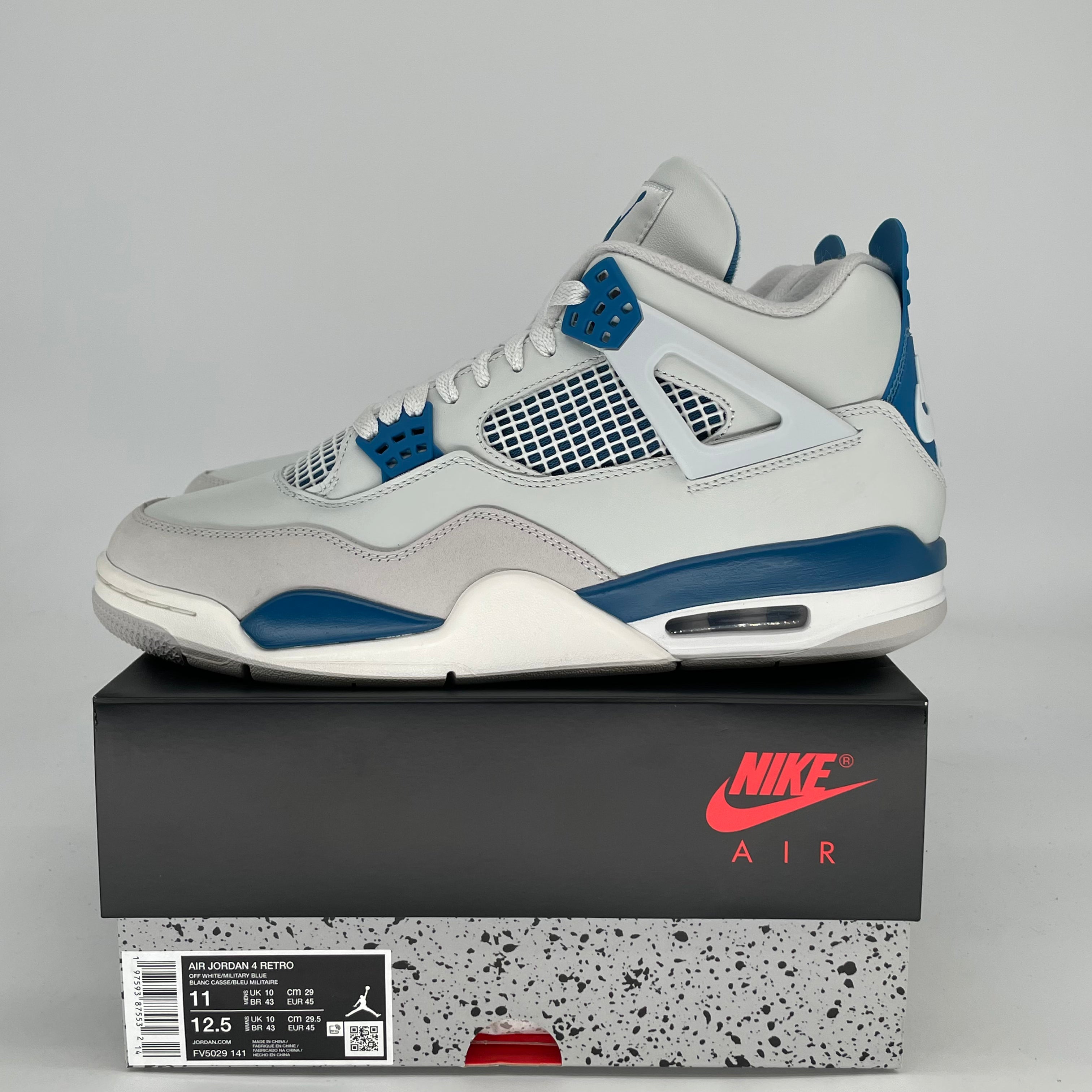 AIR JORDAN 4 MILITARY BLUE FV5029-141 SIZE 11/12.5W