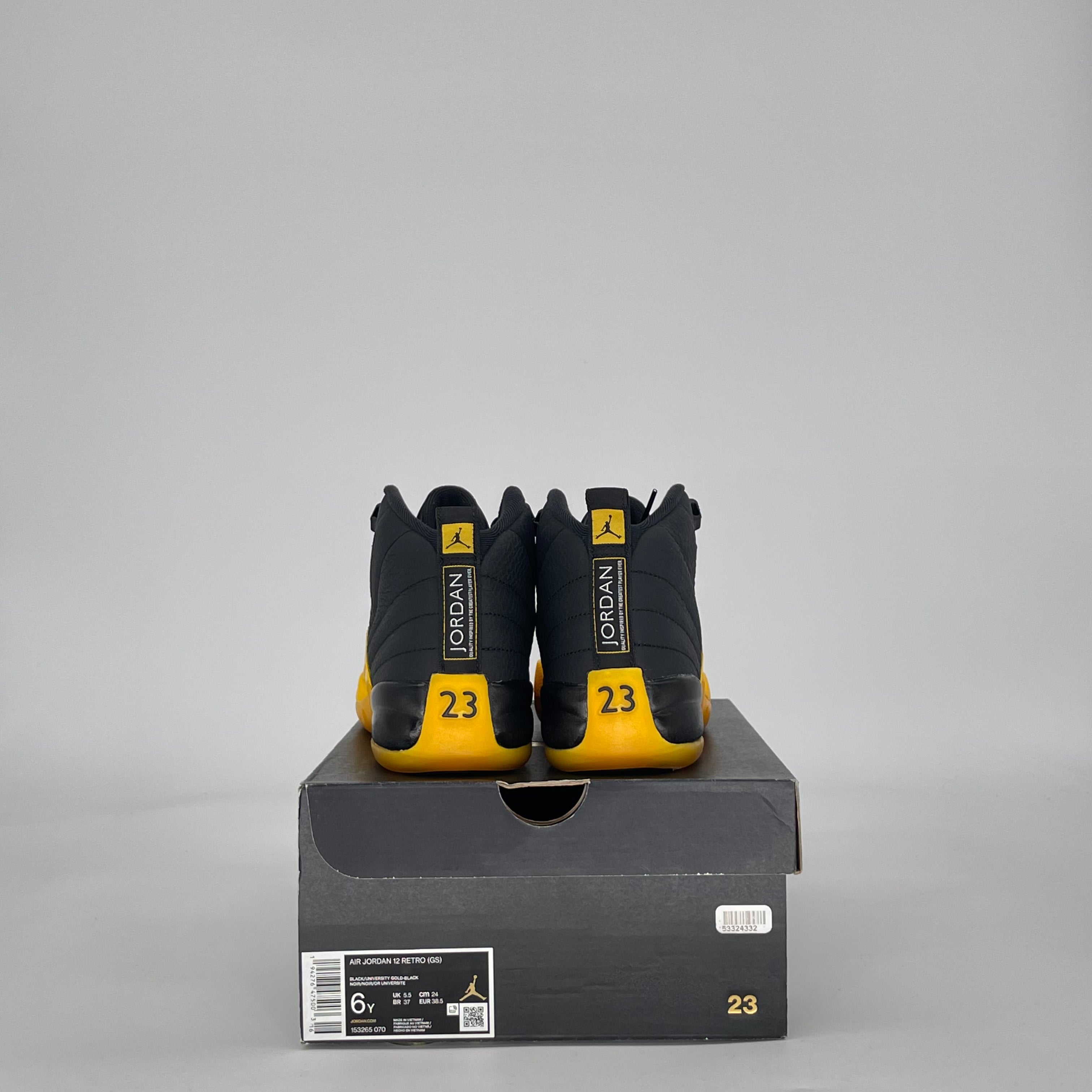 AIR JORDAN 12 BLACK UNIVERSITY GOLD 153265-070 SIZE 6/7.5W GS