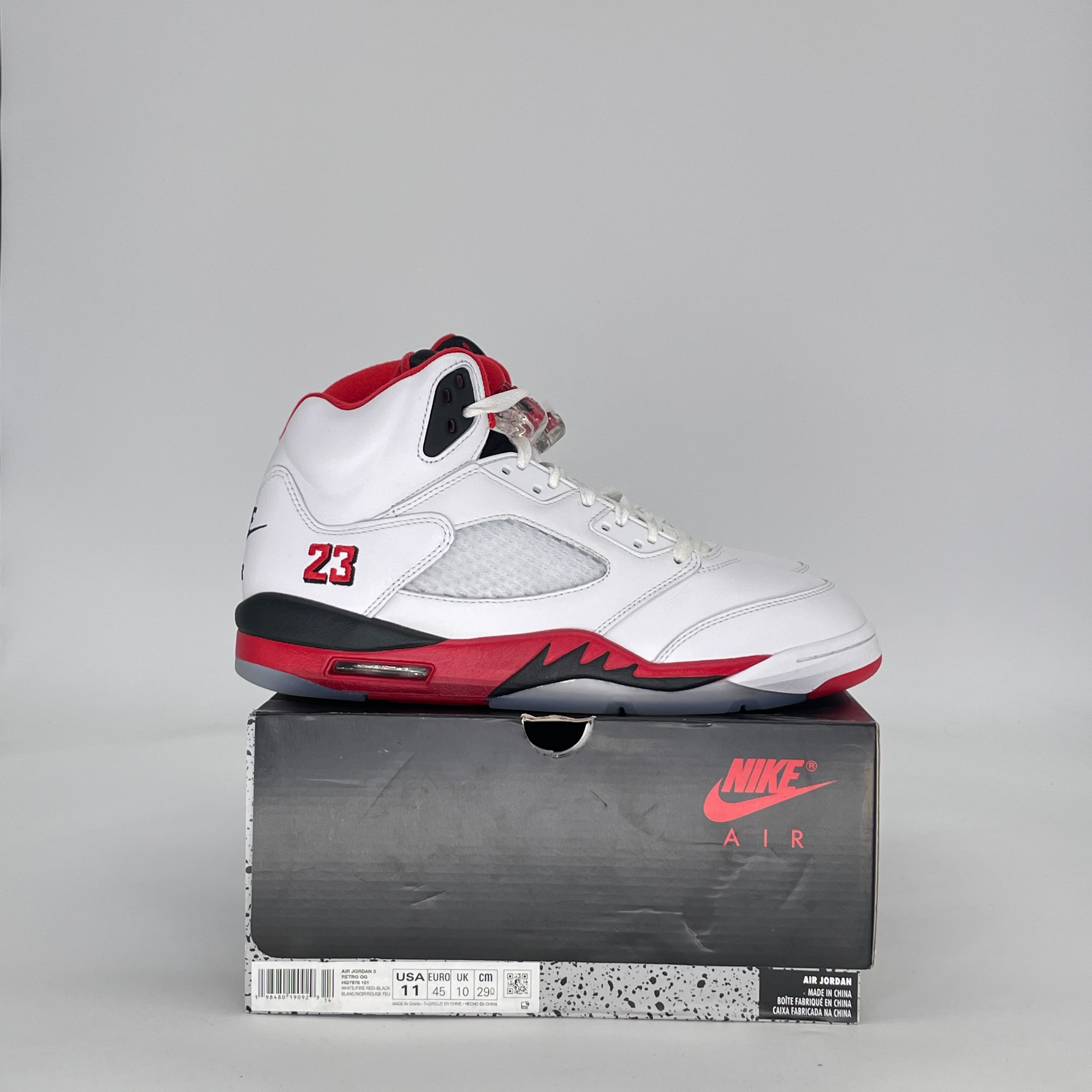 AIR JORDAN 5 FIRE RED BLACK TONGUE HQ7978-101 SIZE 11/12.5W