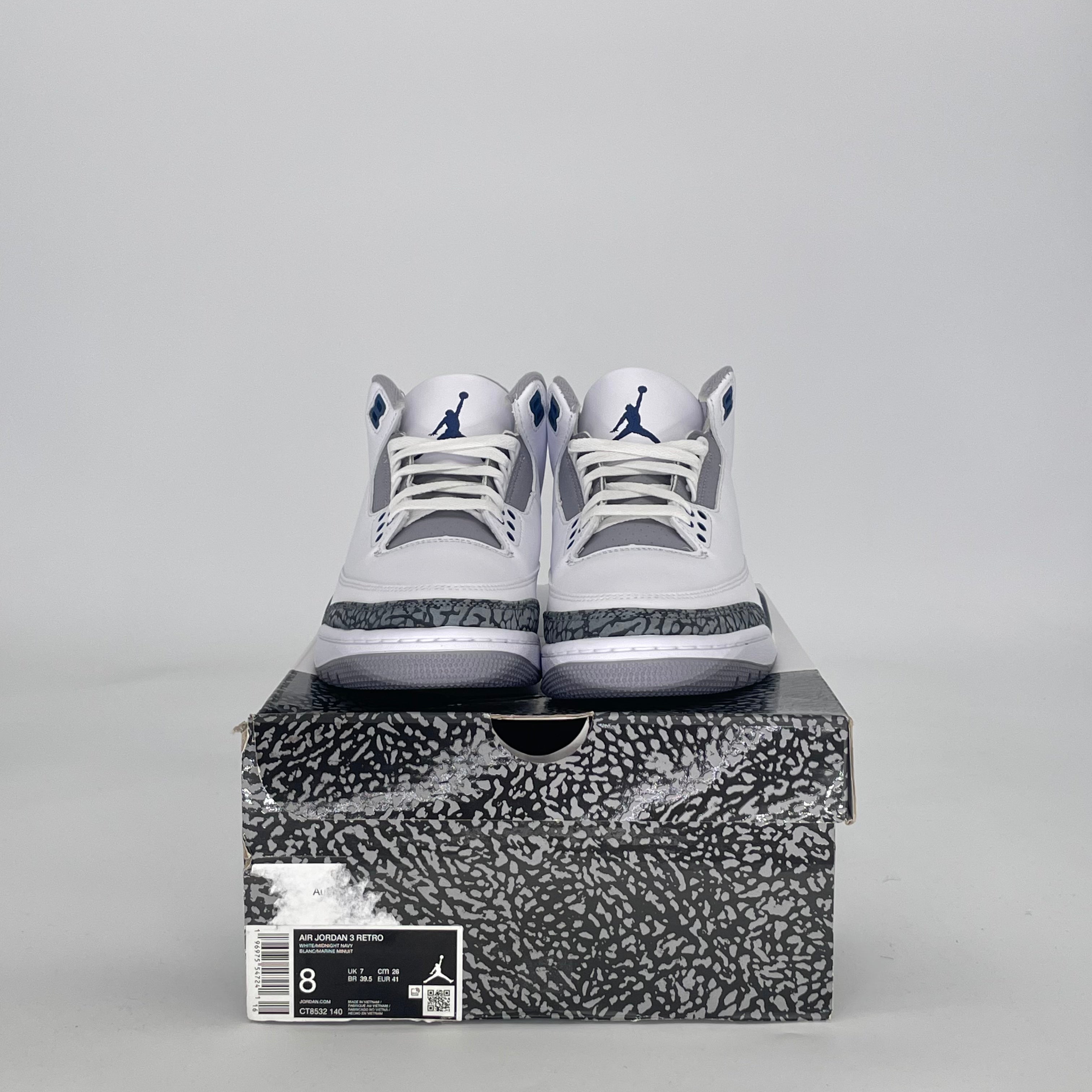 AIR JORDAN 3 MIDNIGHT NAVY CT8532-140 SIZE 8/9.5W