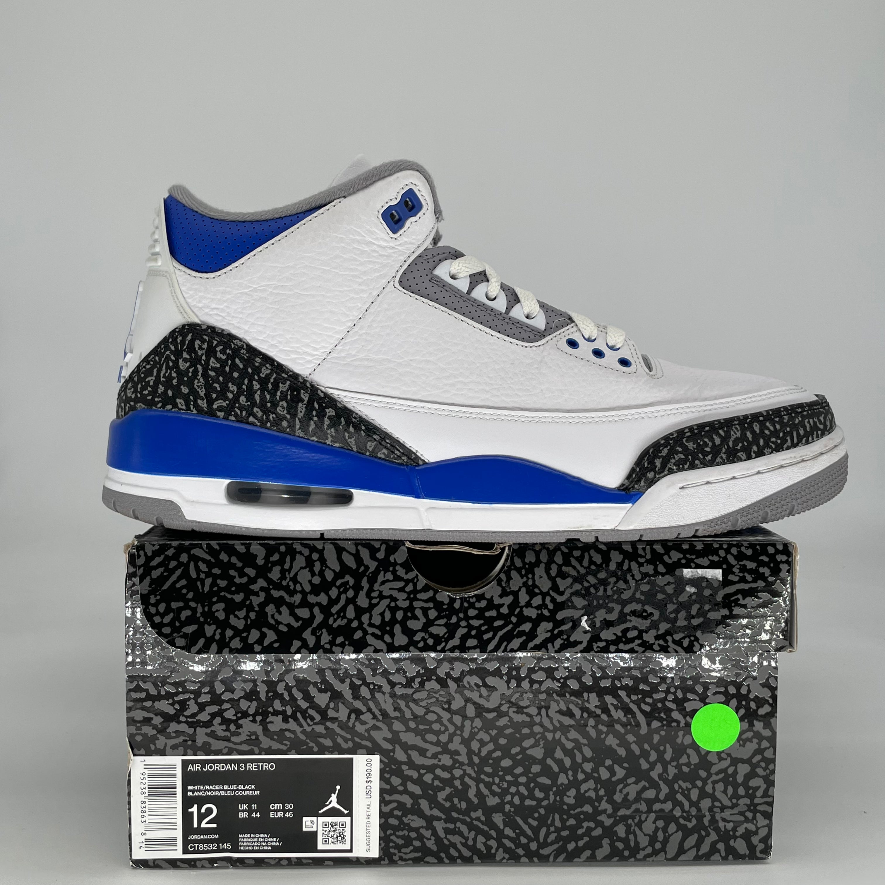 AIR JORDAN 3 RACER BLUE CT8532-145 SIZE 12/13.5W