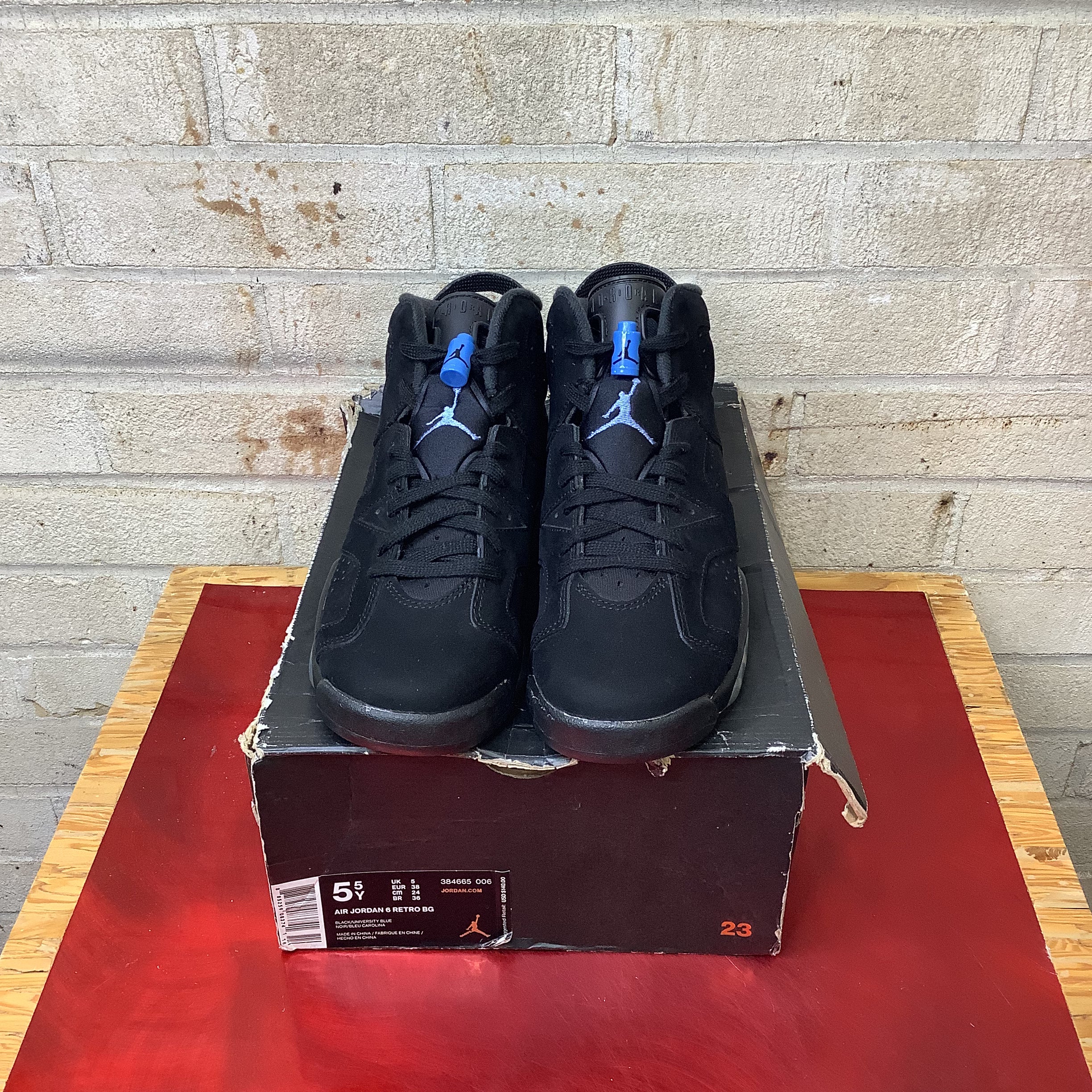 AIR JORDAN 6 UNC BLACK SIZE 5.5/7W 384665-006