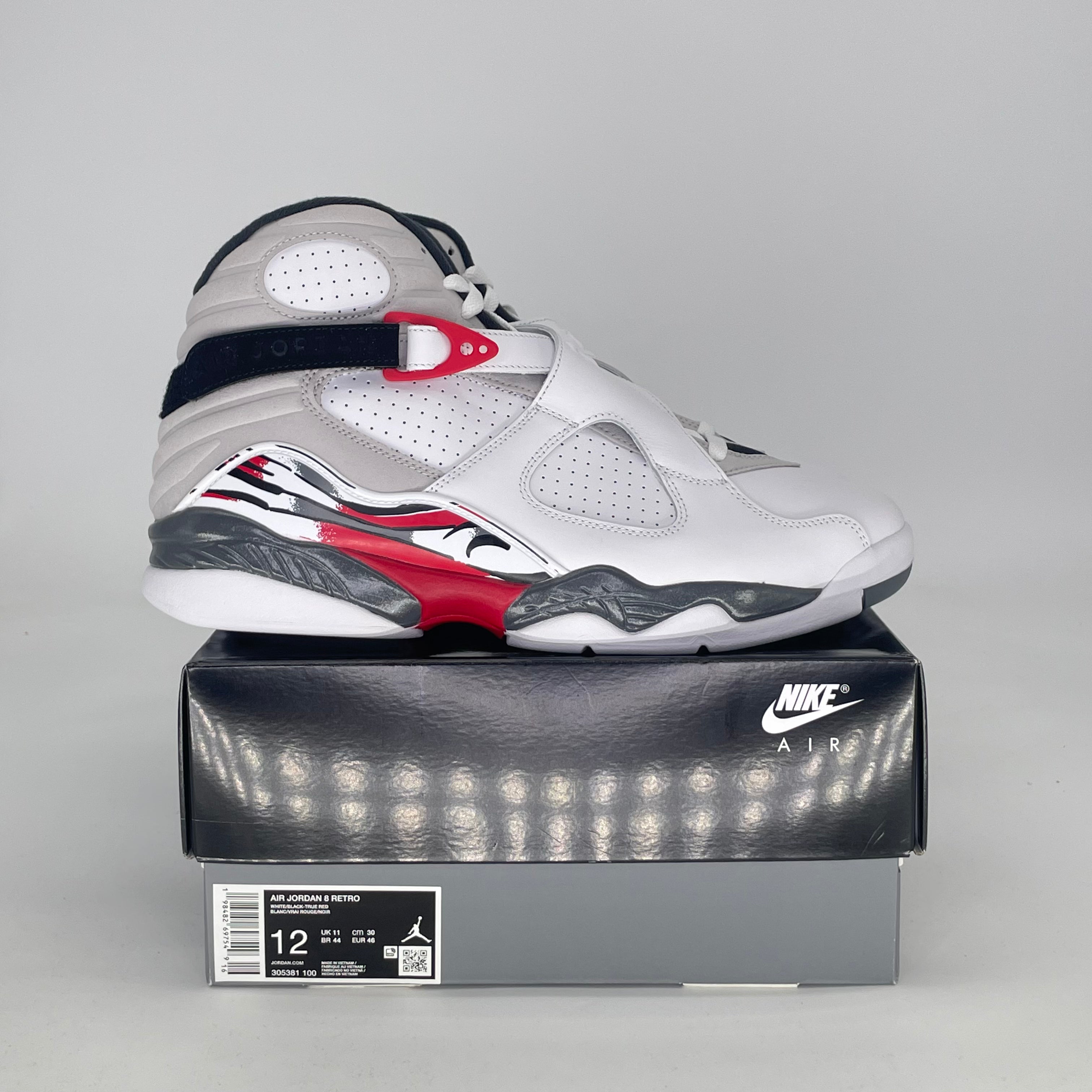 AIR JORDAN 8 WHITE TRUE RED 305381-100 SIZE 12/13.5W
