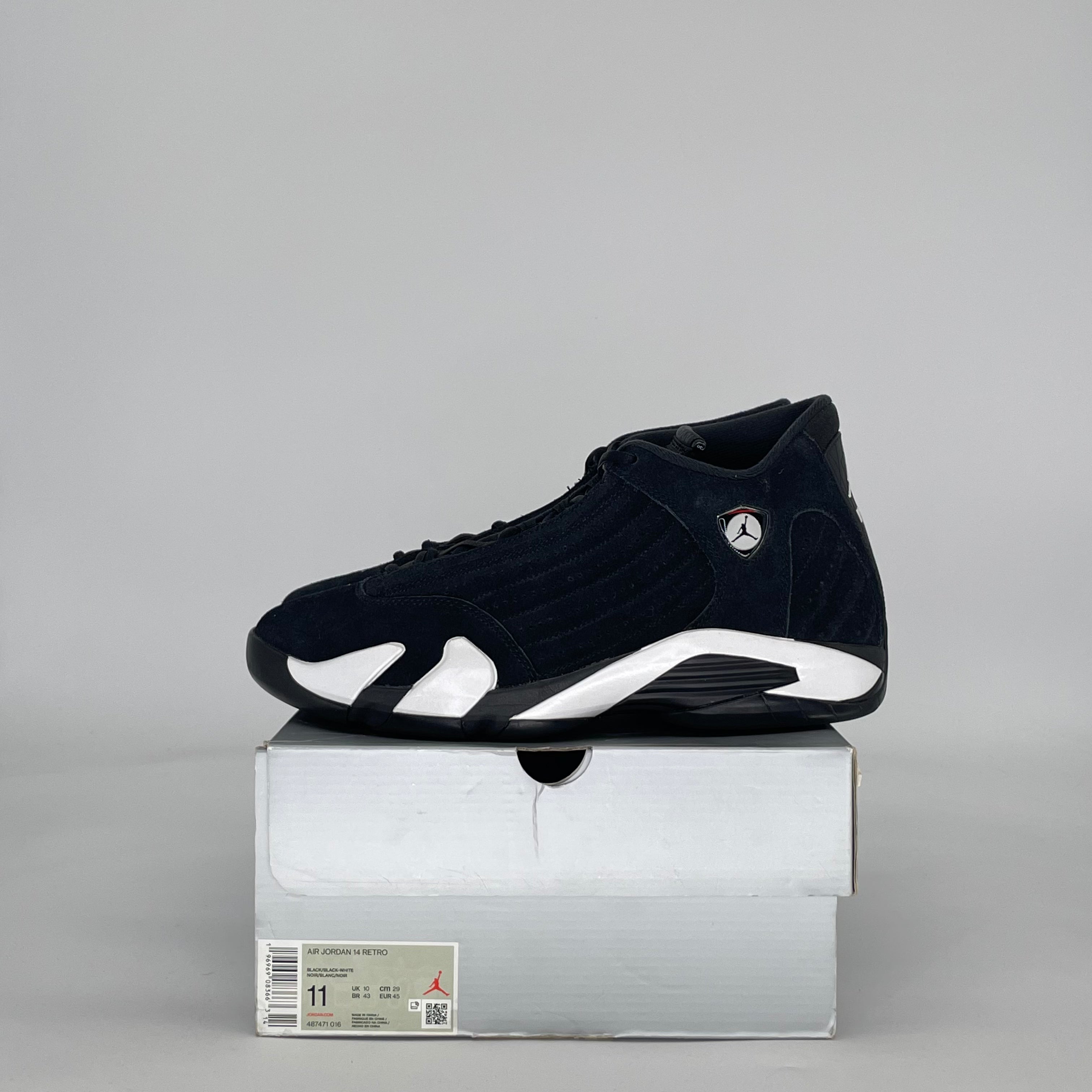 AIR JORDAN 14 BLACK WHITE 487471-016 SIZE 11/12.5W