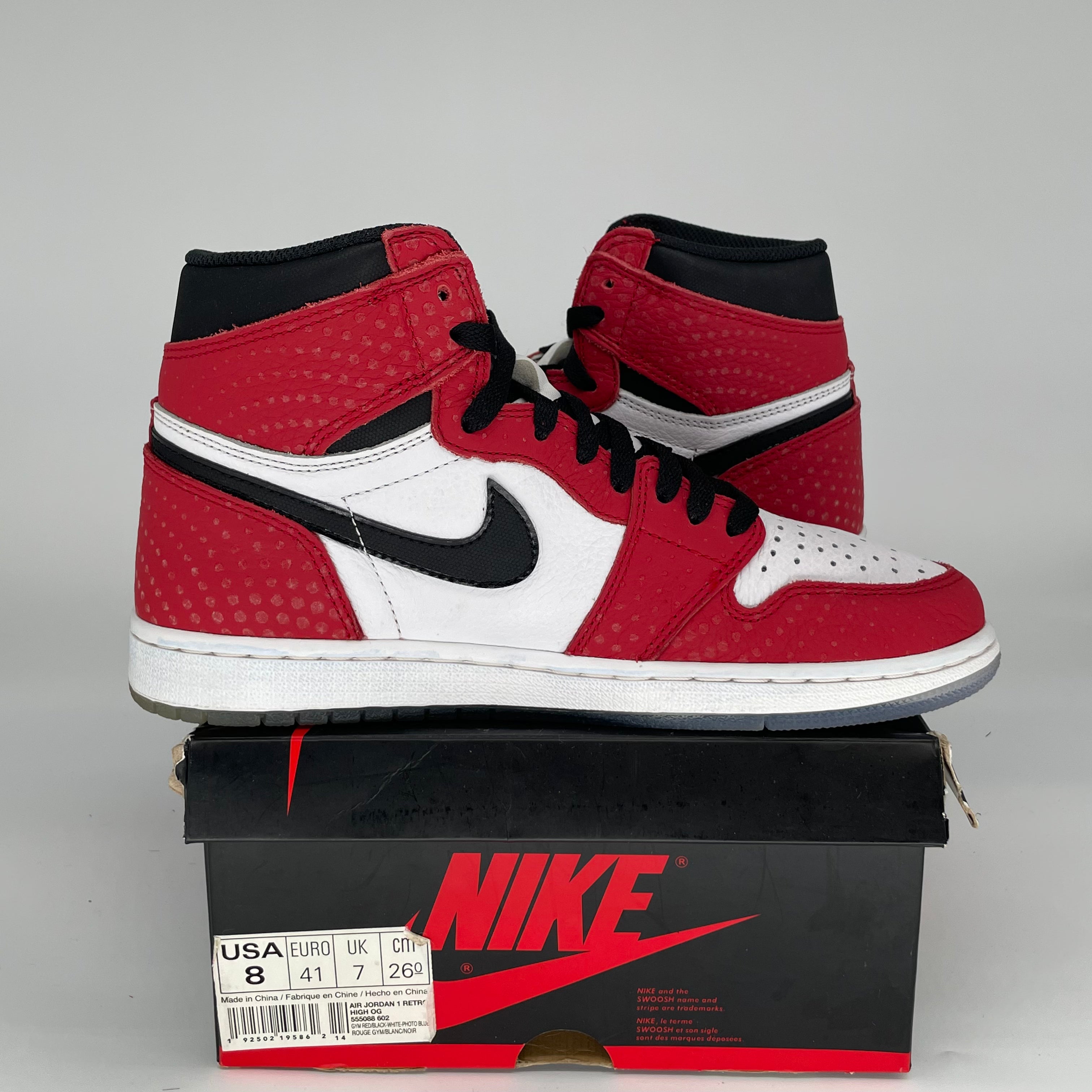 AIR JORDAN 1 SPIDER MAN ORIGIN STORY 555088-602 SIZE 8/9.5W
