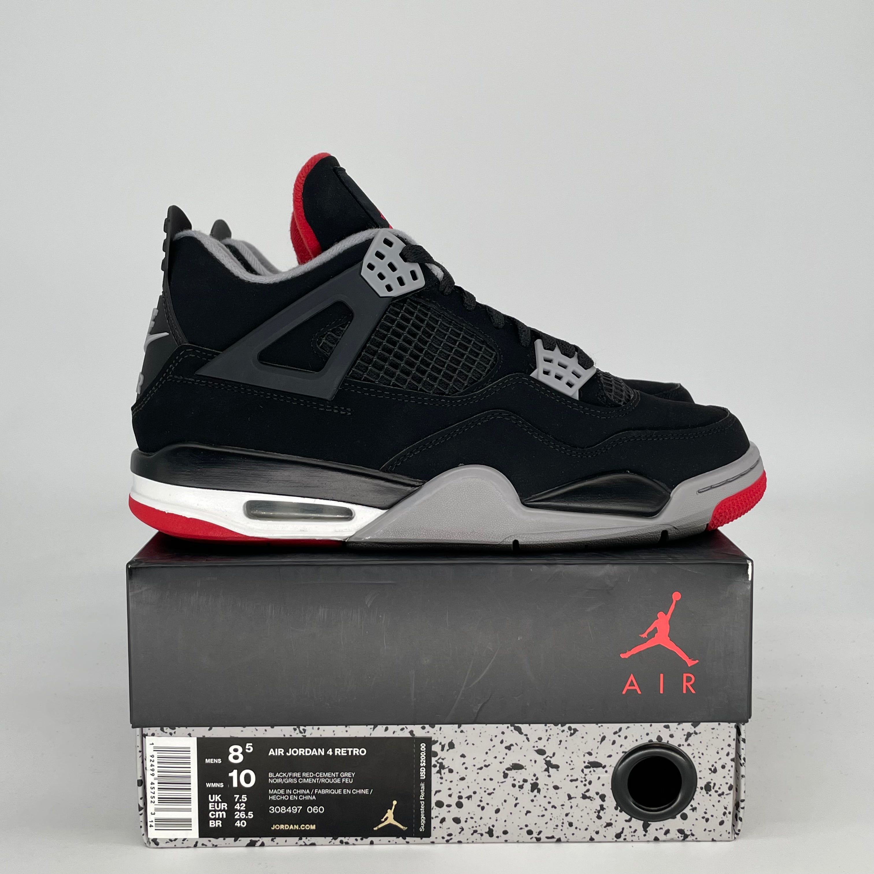 AIR JORDAN 4 BRED 2019 308497-060 SIZE 8.5/10W