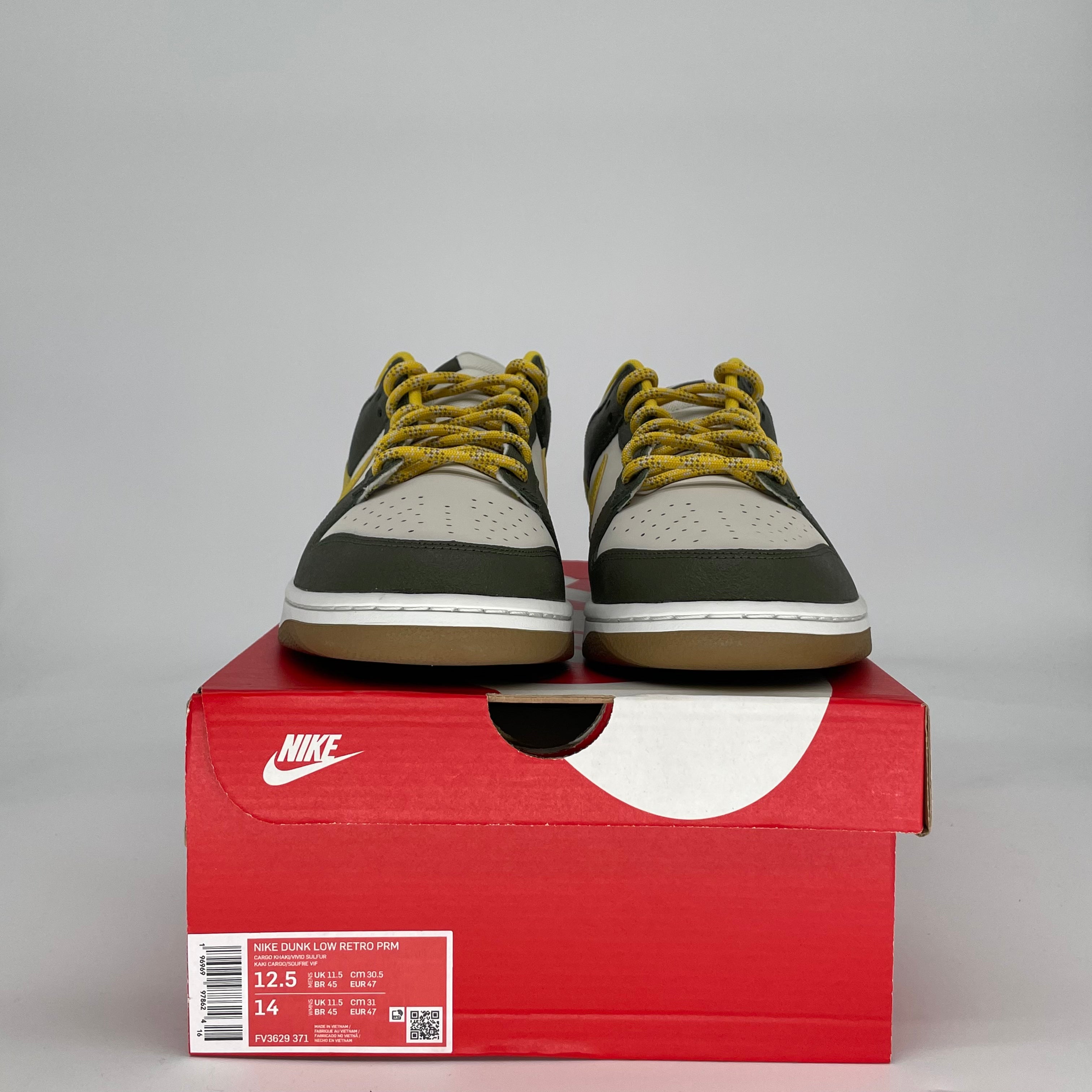 NIKE DUNK LOW CARGO KHAKI VIVID SULFUR FV3629-371 SIZE 12.5/14W