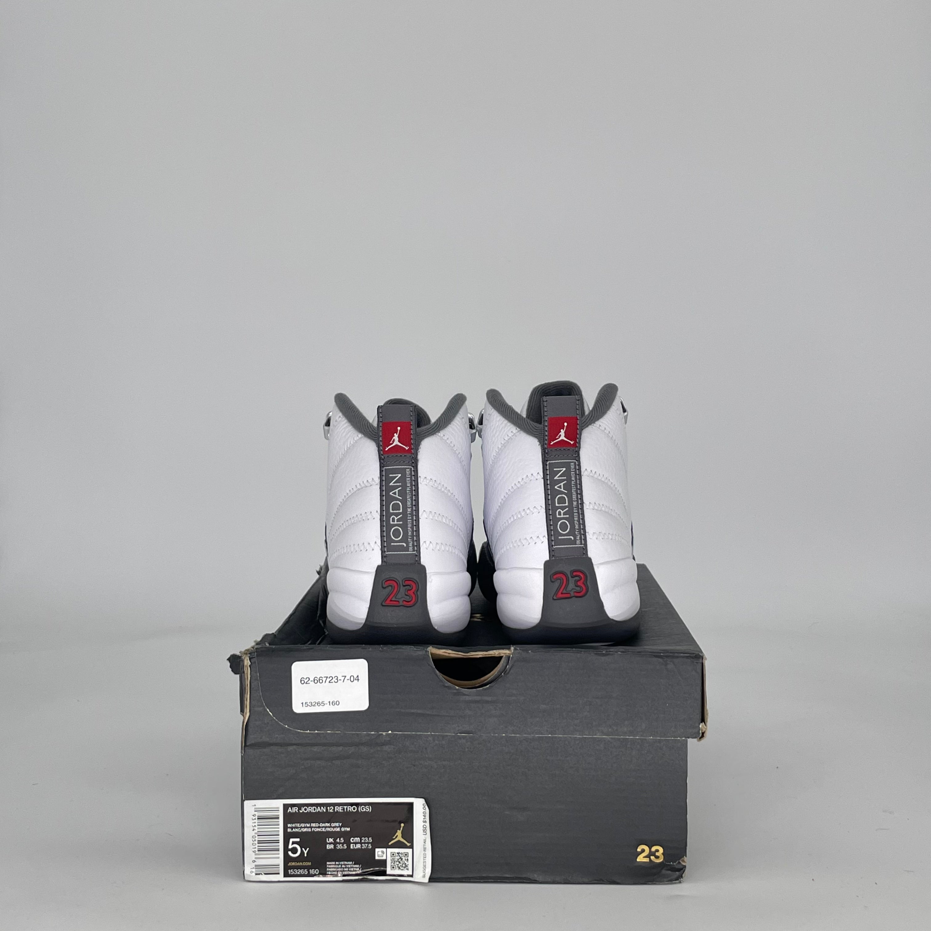 AIR JORDAN 12 WHITE DARK GREY 153265-160 SIZE 5/6.5W