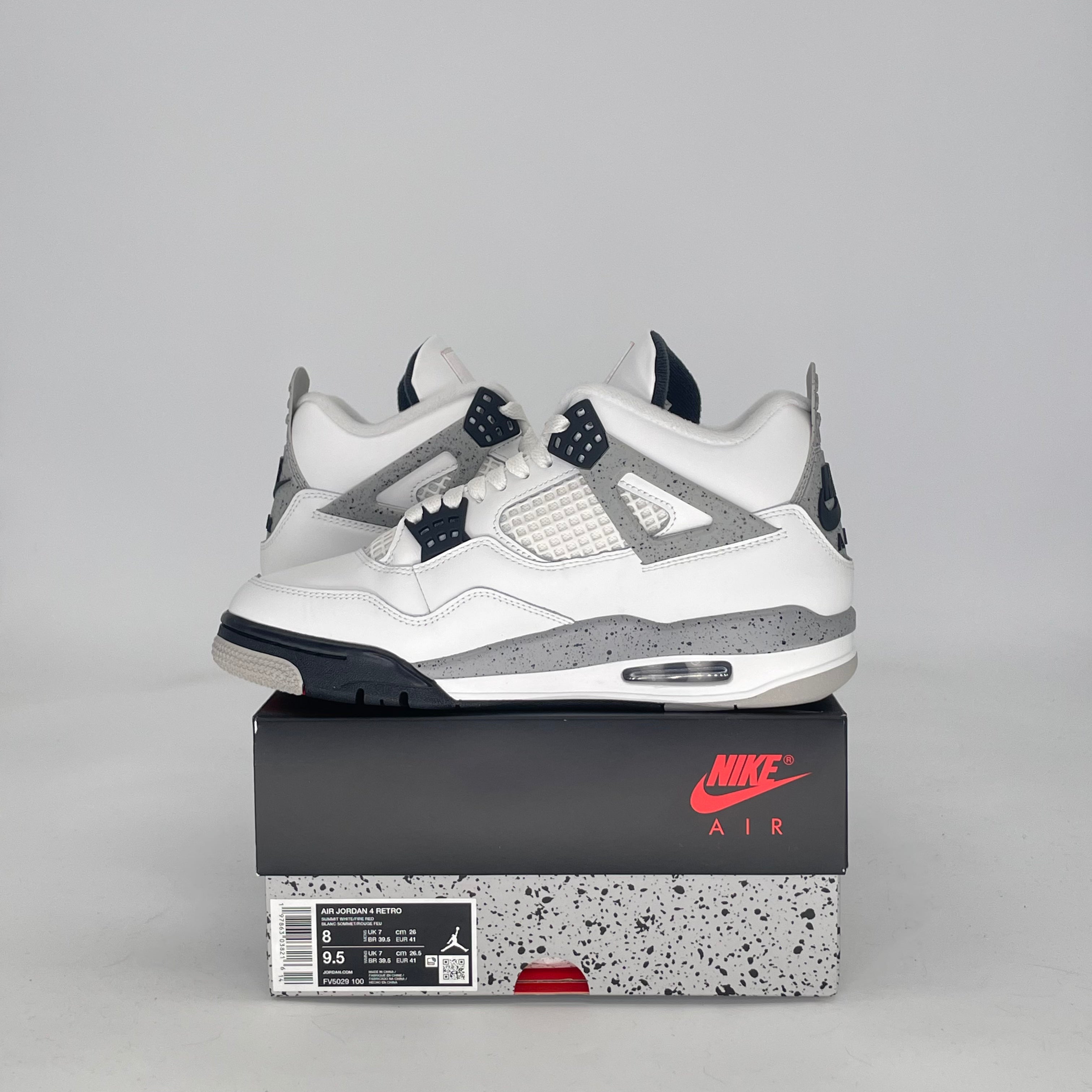 AIR JORDAN 4 WHITE CEMENT FV5029-100 SIZE 8/9.5W