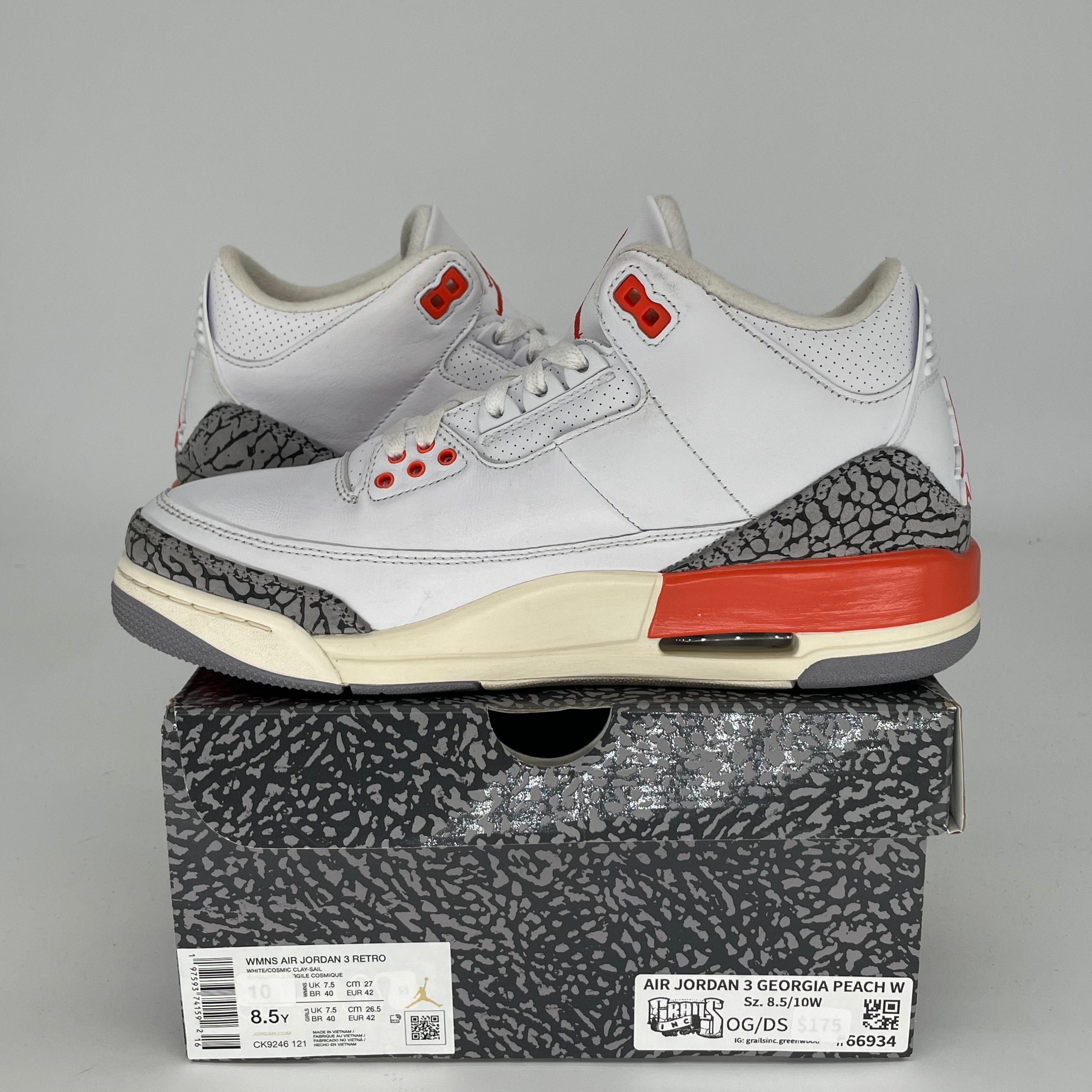 AIR JORDAN 3 GEORGIA PEACH W SIZE 8.5/10W CK9246-121