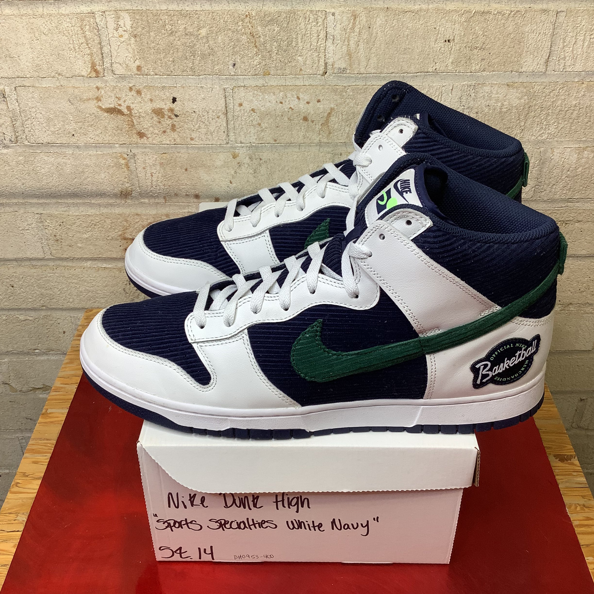NIKE DUNK HIGH SPORTS SPECIALTIES WHITE NAVY SIZE 14/15.5W DH0953-400