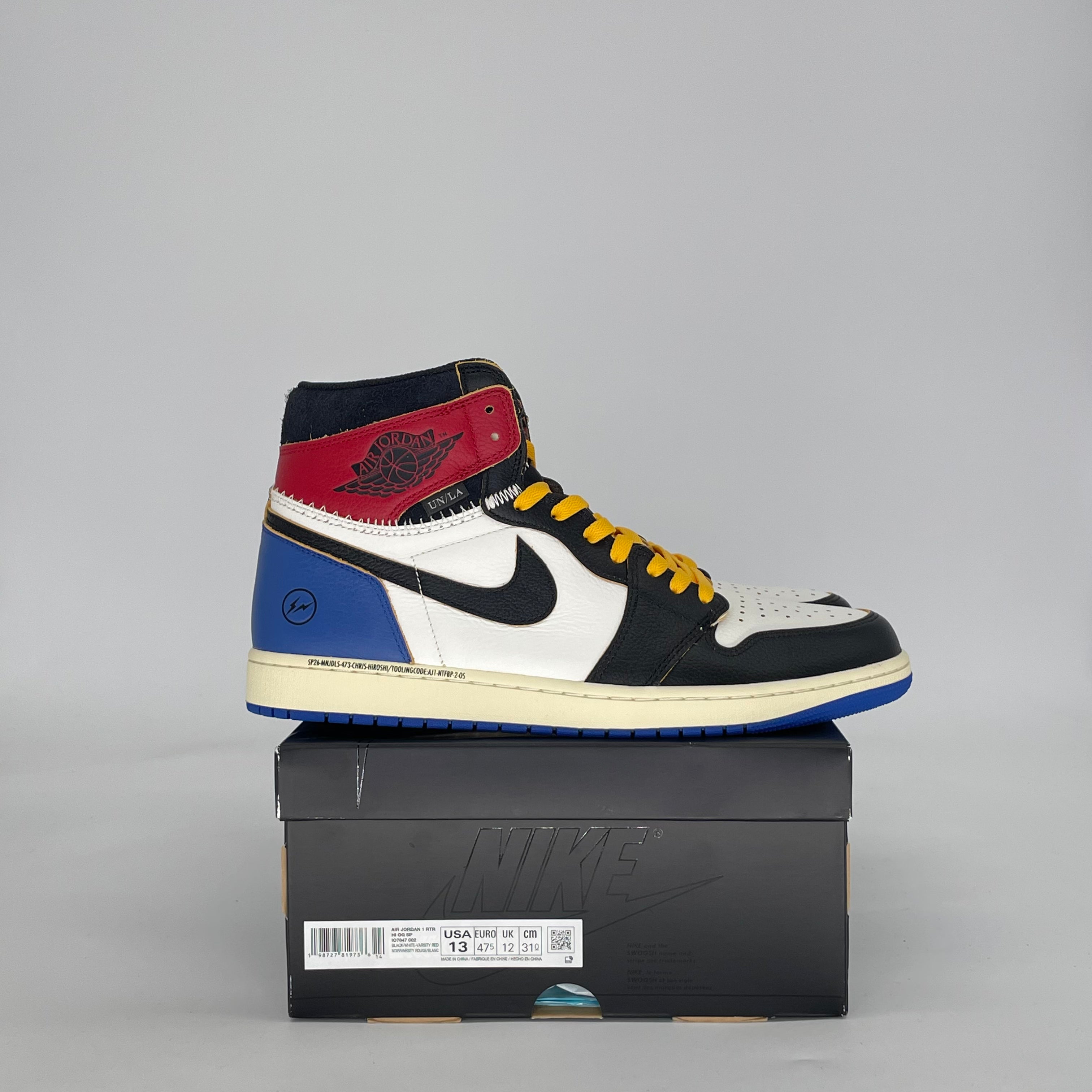 AIR JORDAN 1 FRAGMENT X UNION LA VARSITY RED SPORT ROYAL IO7847-002 SIZE 13/14.5W