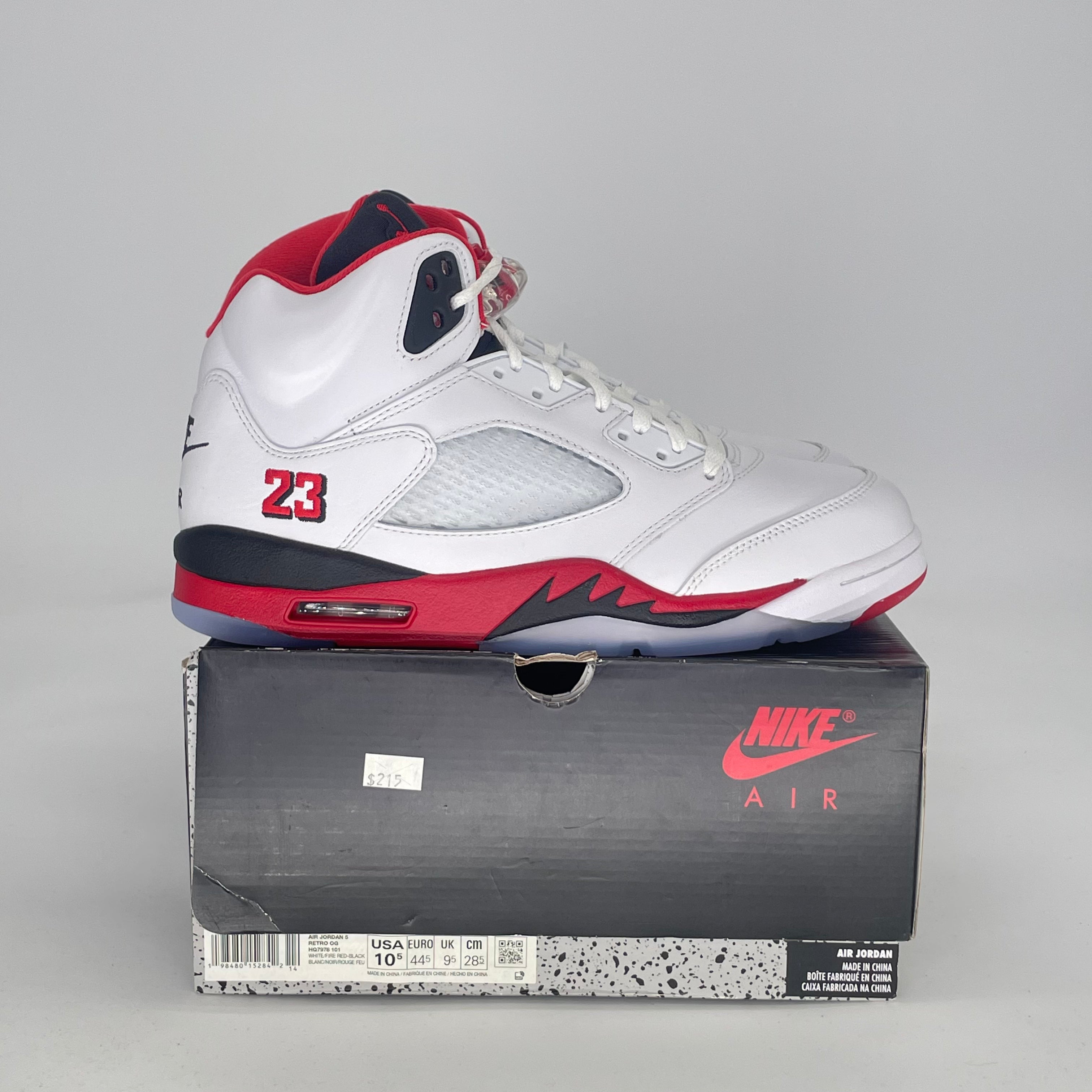 AIR JORDAN 5 FIRE RED BLACK TONGUE HQ7978-101 SIZE 10.5/12W